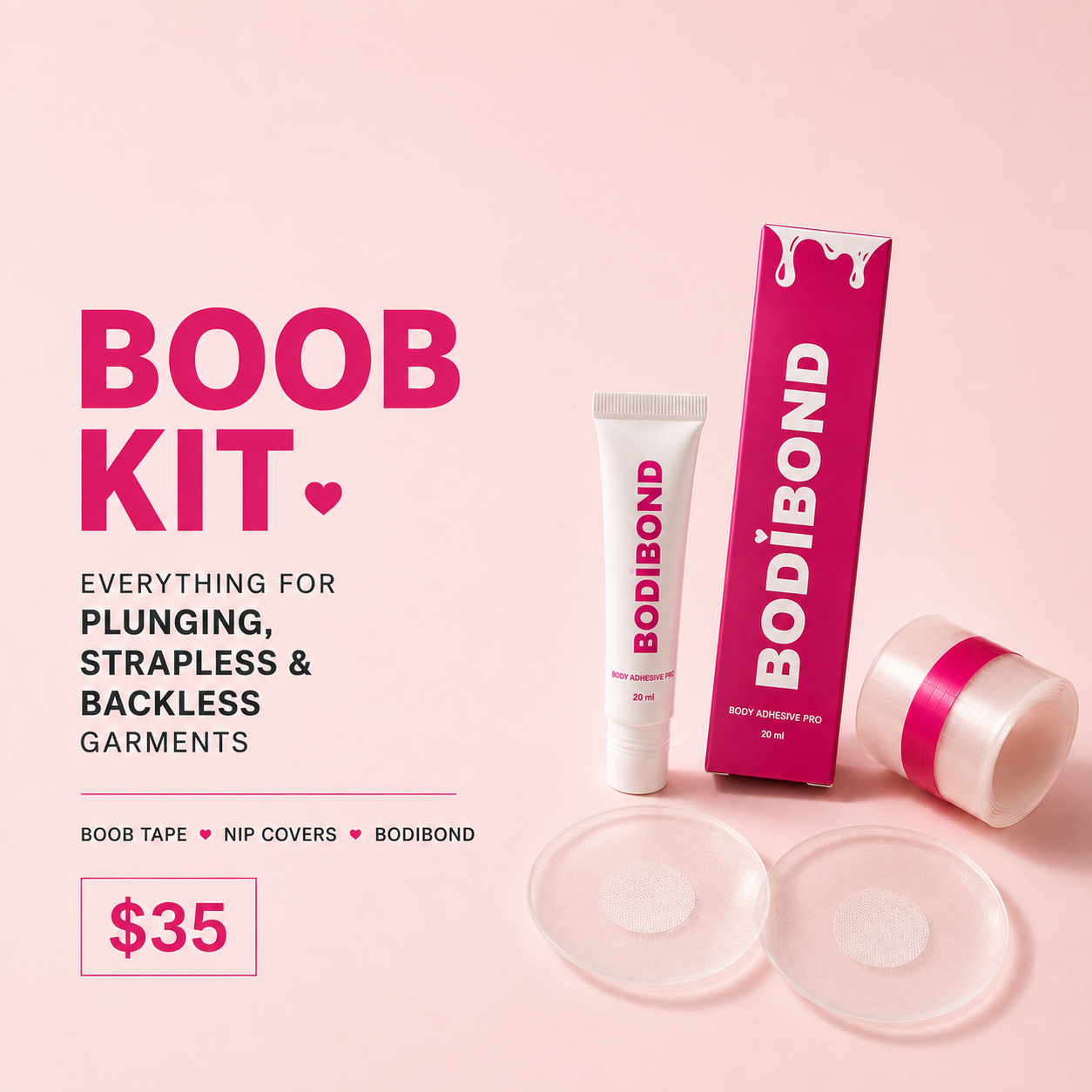 Dress Rental NZ Facebook ad: Boob Kit - Boob Tape, Nip Covers and Bodibond
