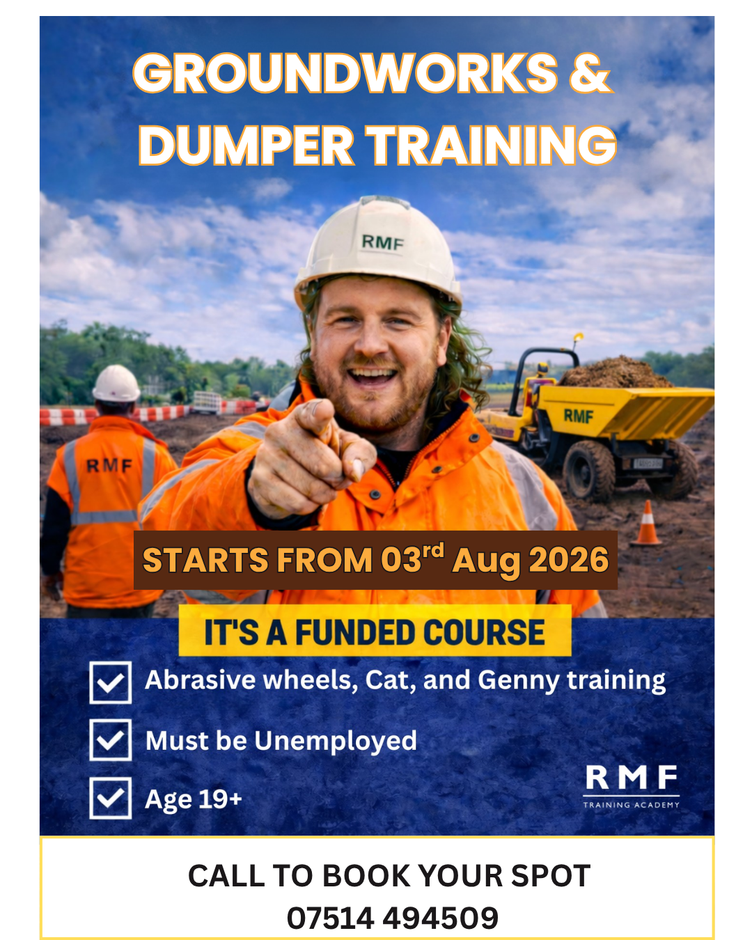 RMF Group Facebook ad: Unemployed? Start Your Construction Career Today!