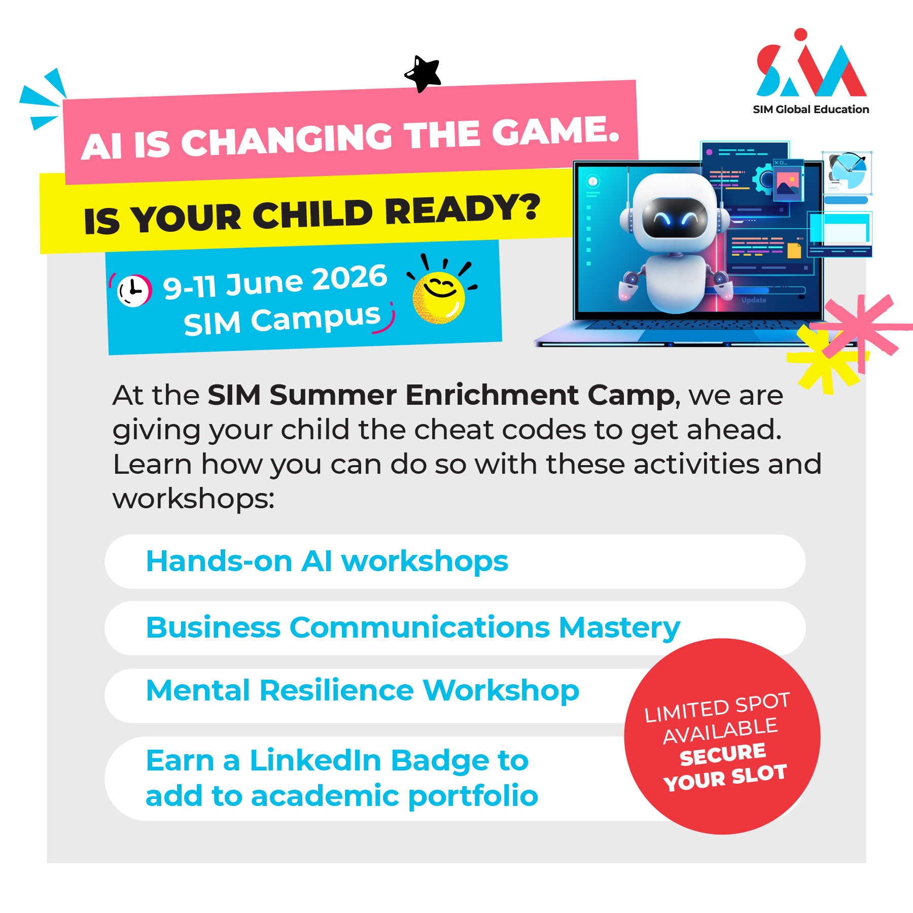 SIM Global Education, Singapore Institute of Management Facebook ad: Summer 2026: Level Up unlocked.