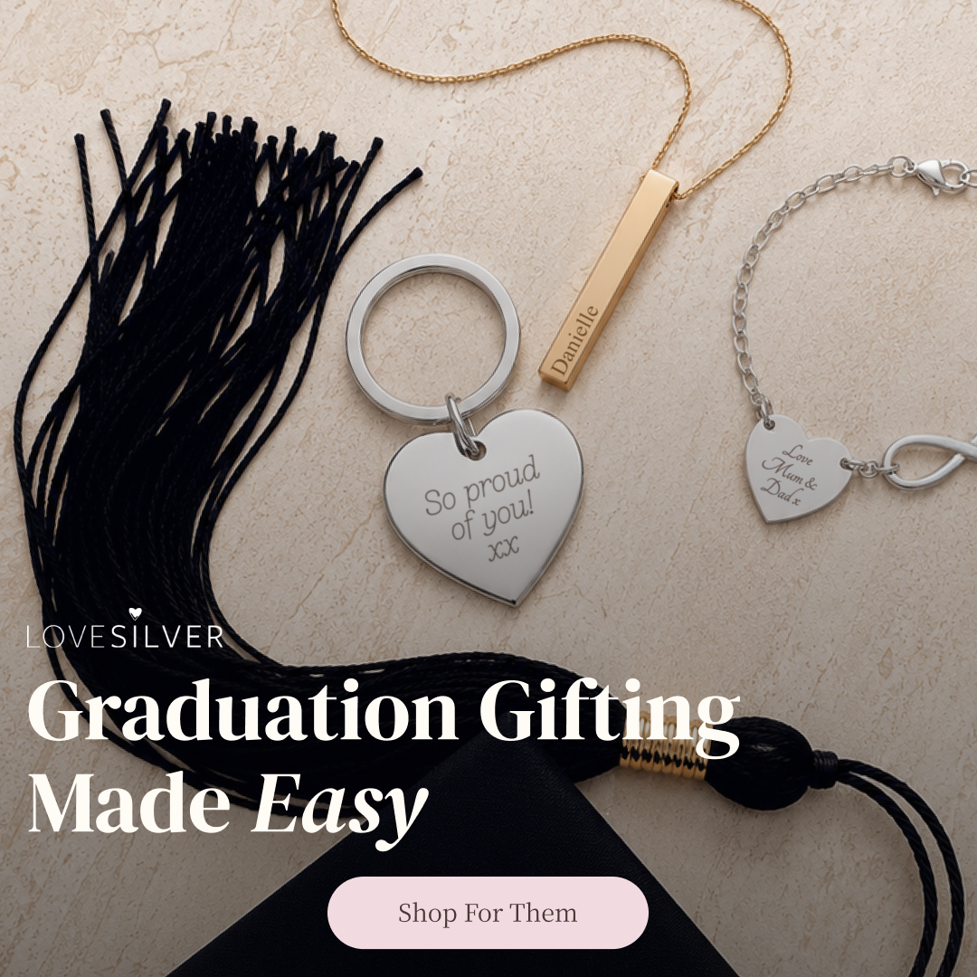 LoveSilver.com - Personalised Fine Jewellery Facebook ad: Unique Graduation Gifts