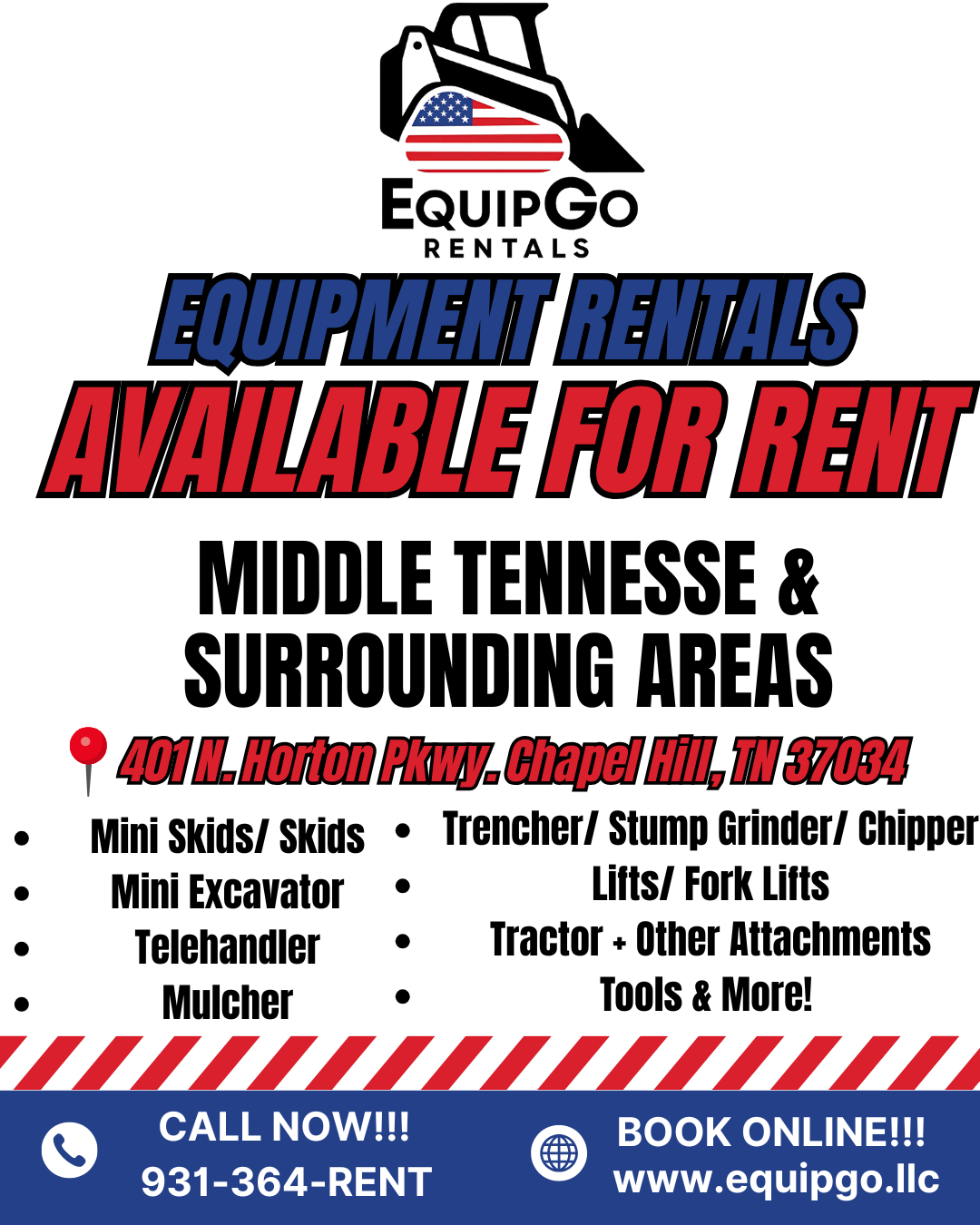 EquipGo Rentals Facebook ad: Need the right equipment for the job?