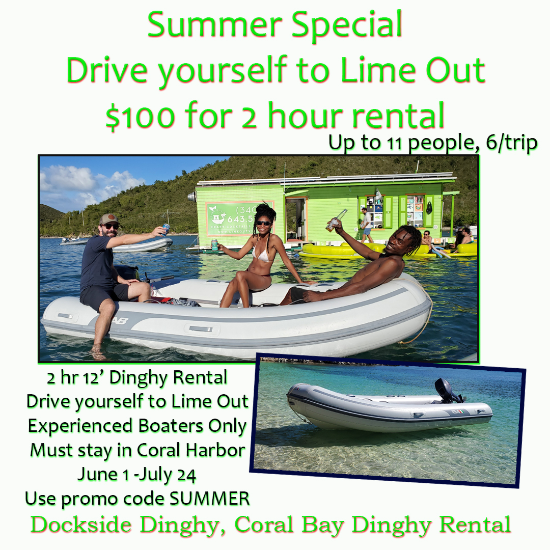 Dockside Dinghy, Coral Bay Boat Rental Facebook ad: Dockside Dinghy, Rent A Dinghy Today! -