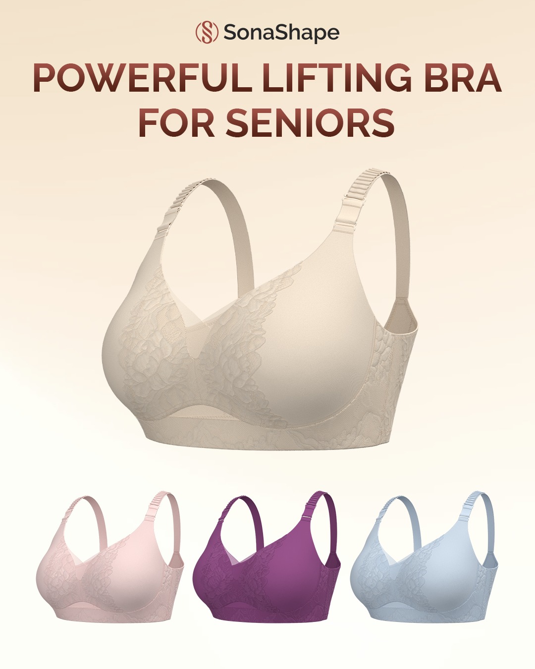 LunaFits Facebook ad: GENTLE LIFTING BRA FOR SENIORS