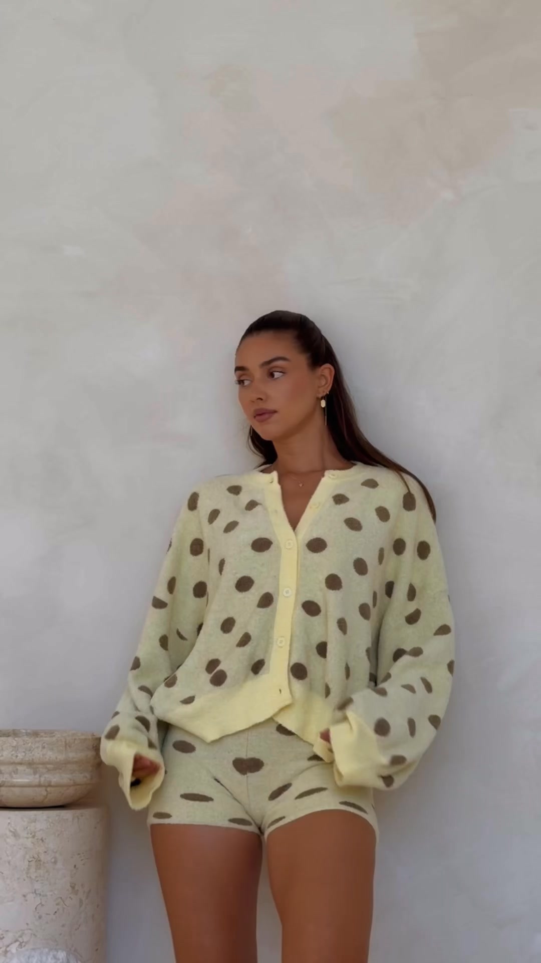 Noni the label Facebook ad: MAMA DOTTIE KNIT CARDIGAN - LEMON POLKA