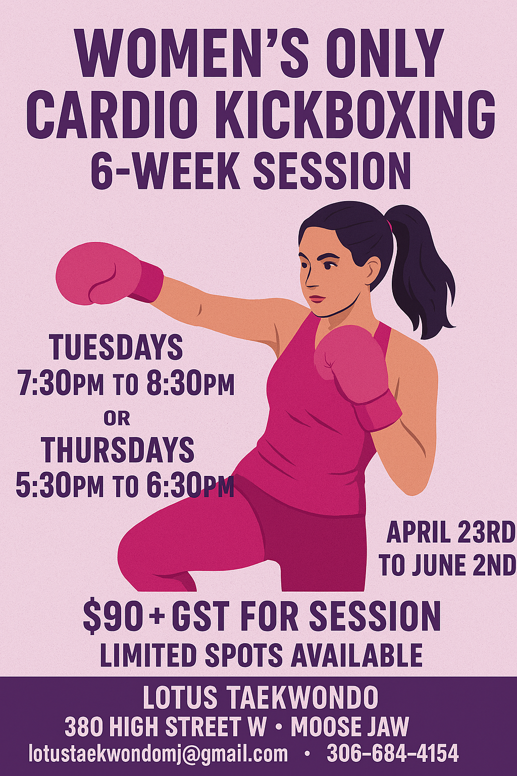Lotus Taekwondo Moose Jaw Facebook ad: Women's Only 6-Week class