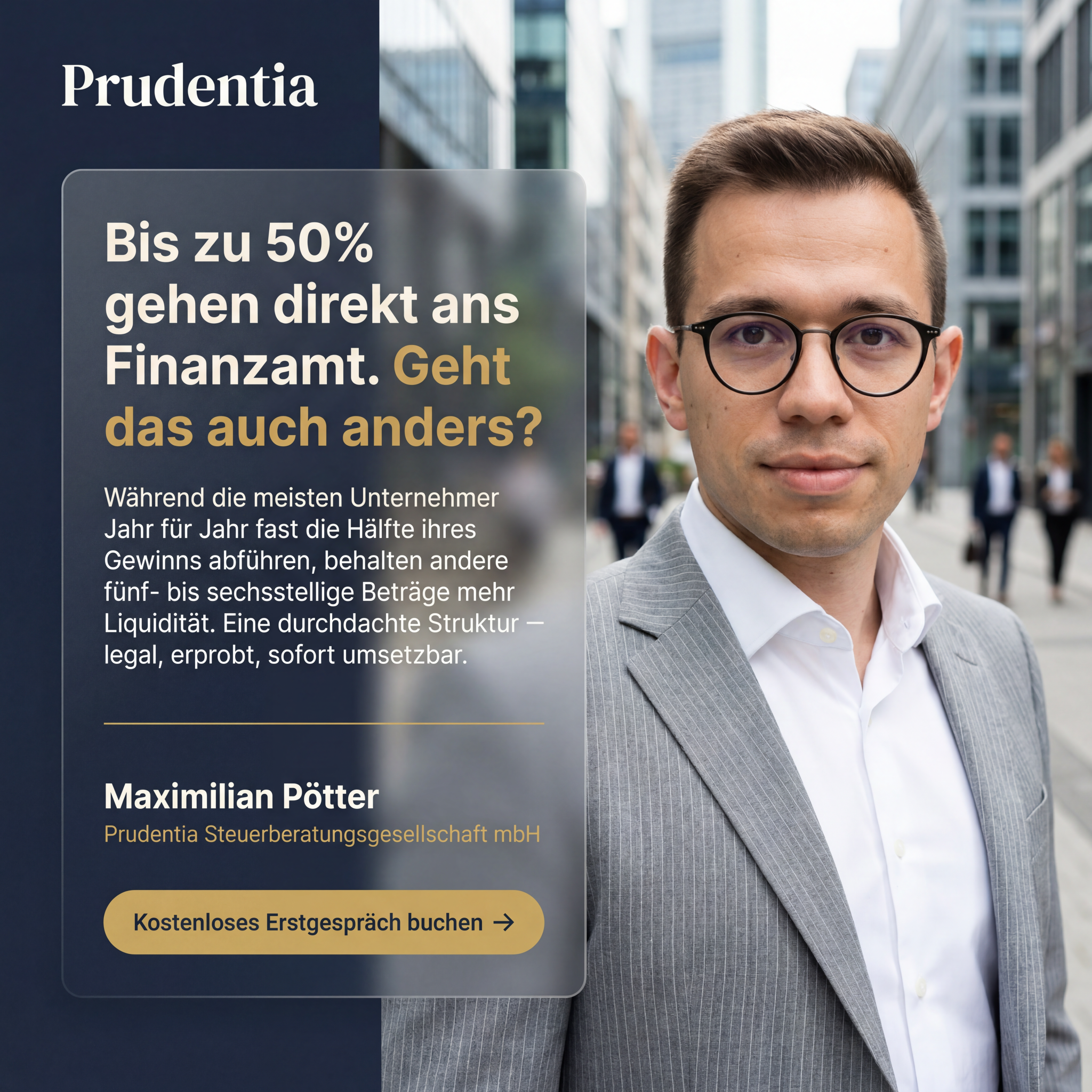 StB Pötter Facebook ad: Steuern halbieren als Einzelunternehmer, legal