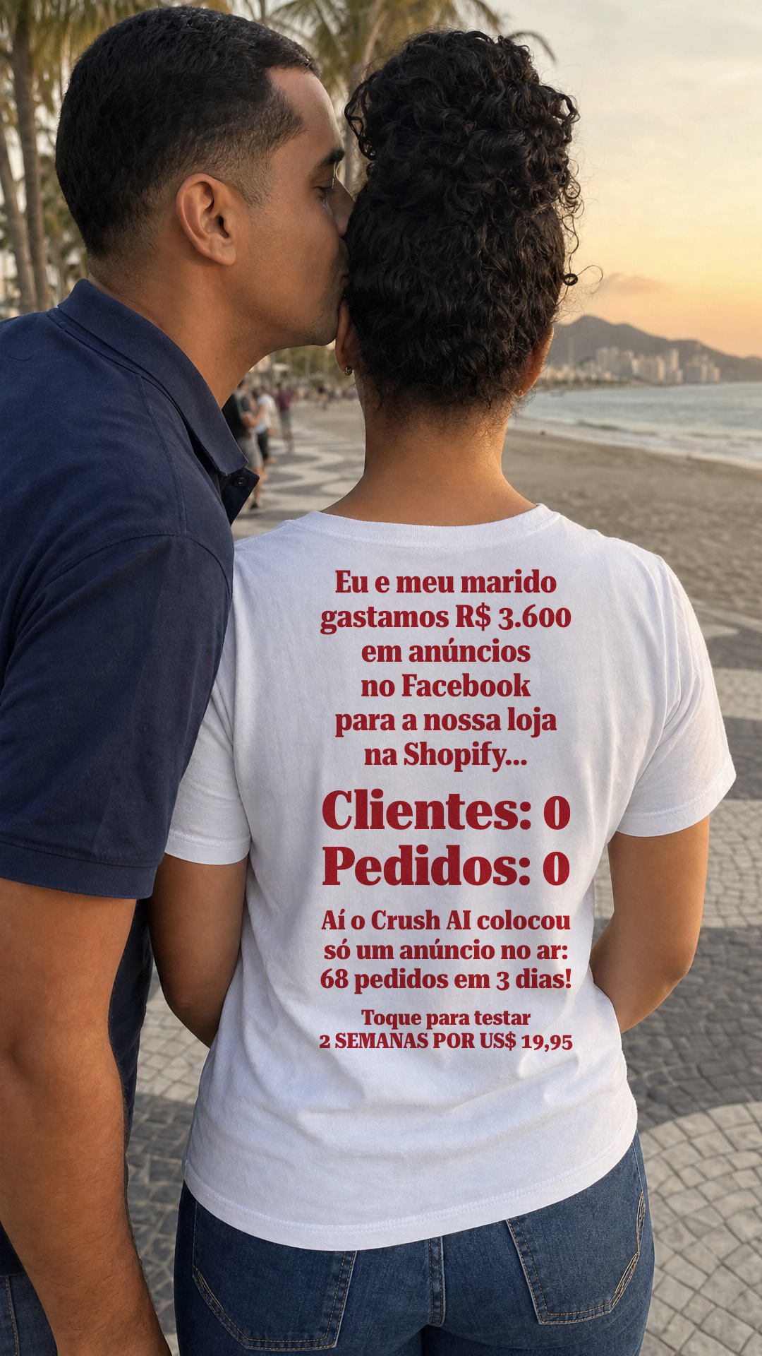 trycrush.ai Facebook ad: 0 pedidos. Aí, 68 em 3 dias