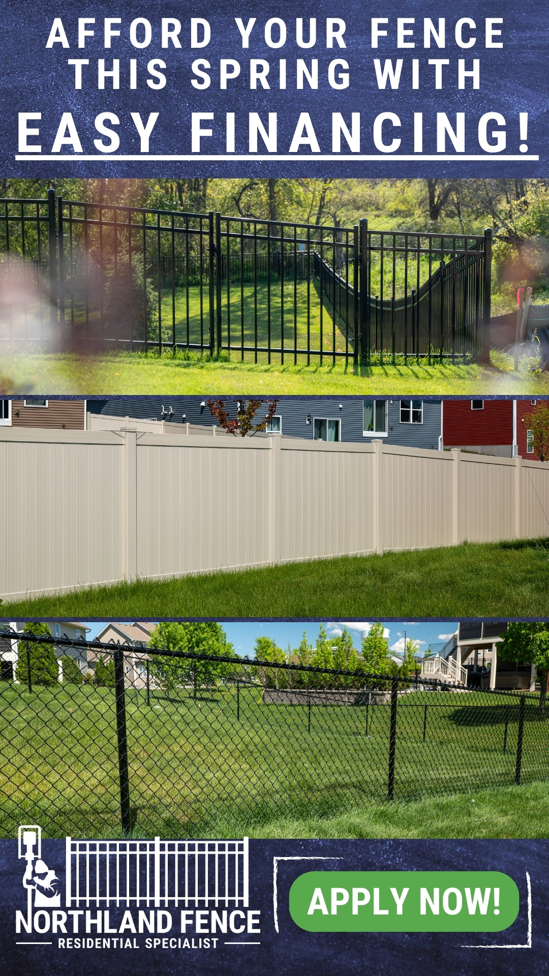 Northland Fence Facebook ad: Book your free estimate today and skip the spring waitlist.
