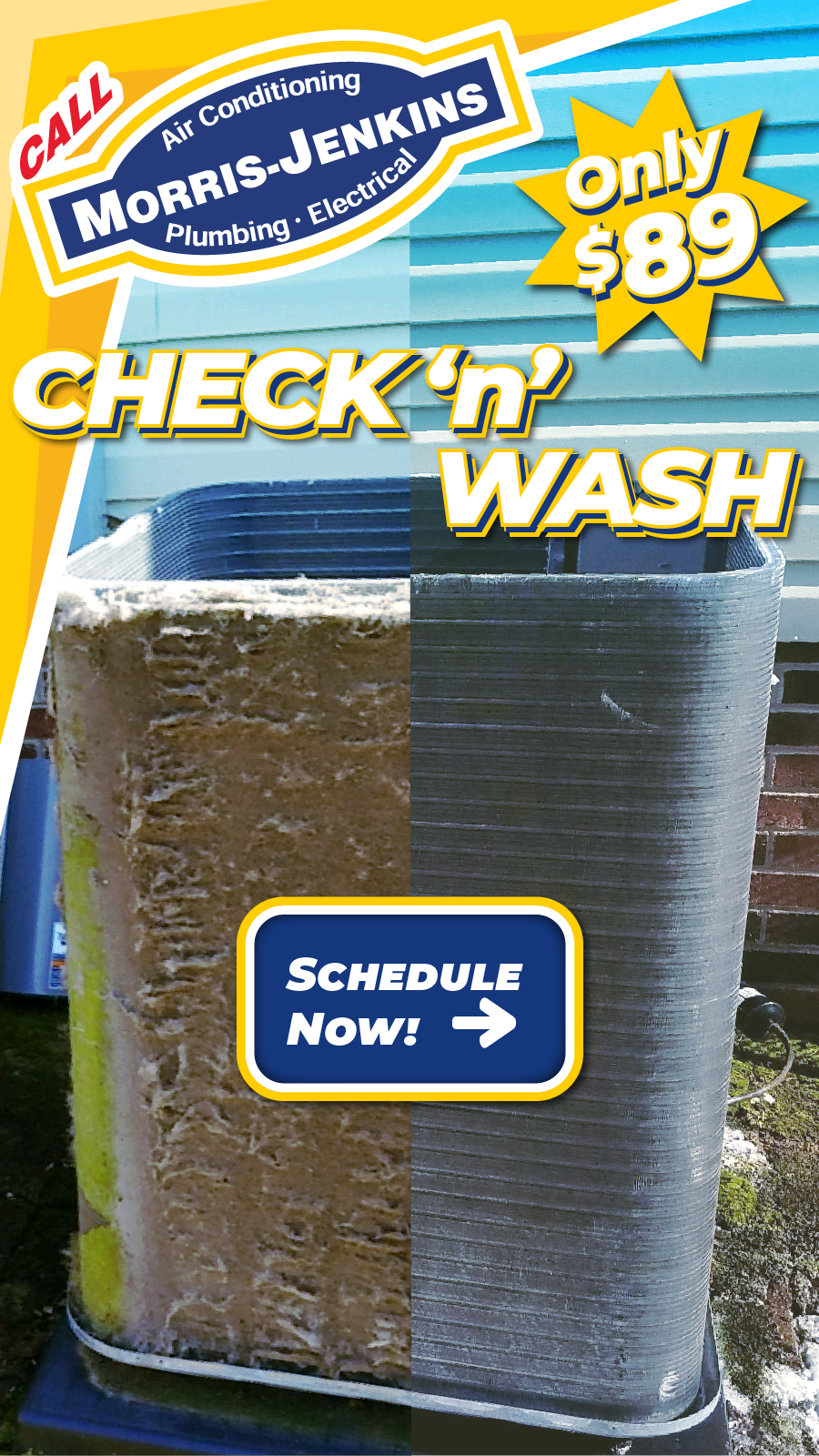 Morris-Jenkins Facebook ad: Book Your Check'n'Wash Today
