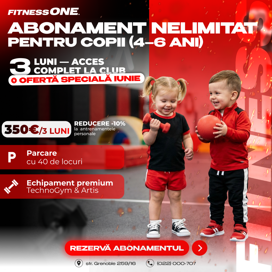 Fitness One Facebook ad: Primii pași spre mișcare, energie și dezvoltare sănătoasă