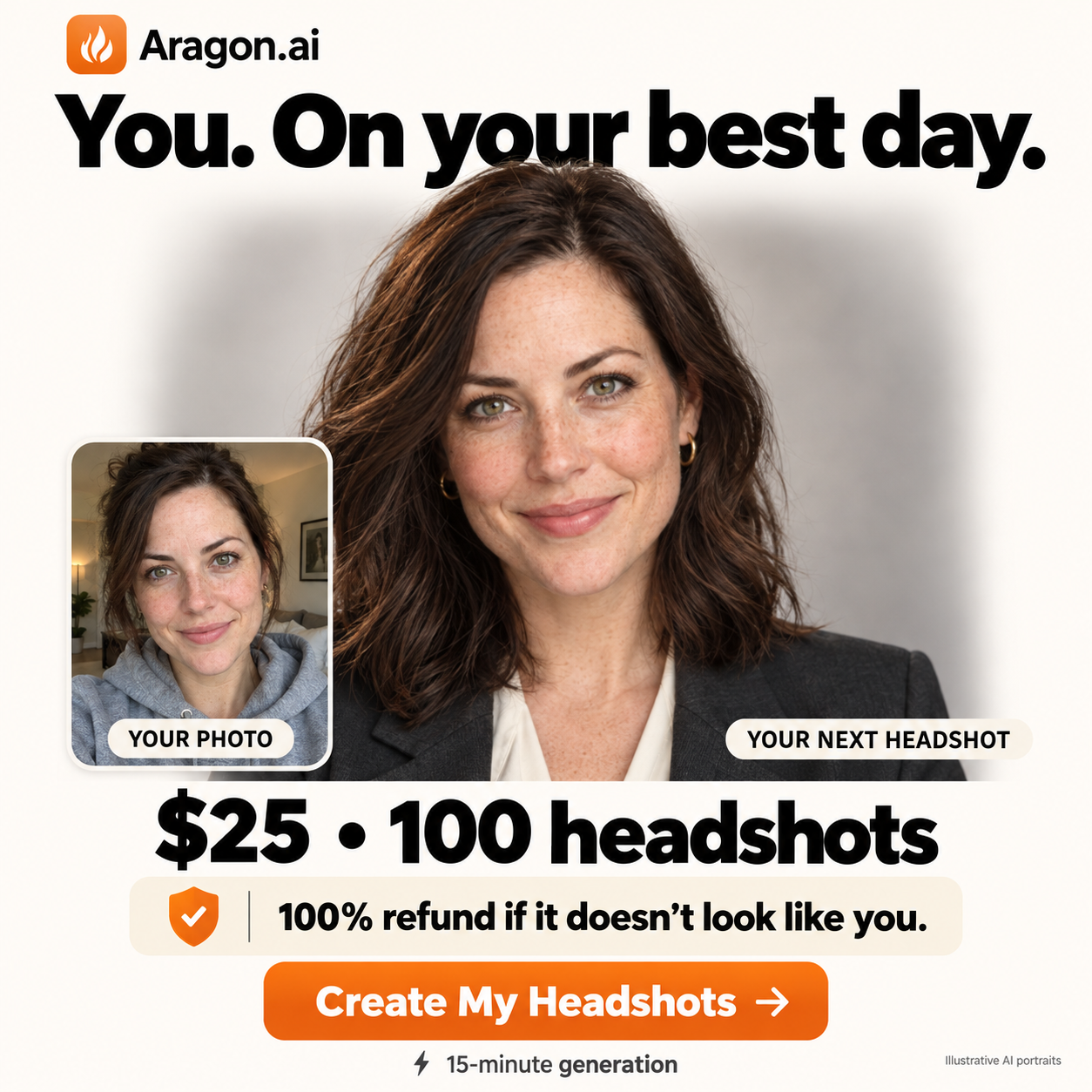Aragon.ai Facebook ad: Realistic AI headshots in minutes