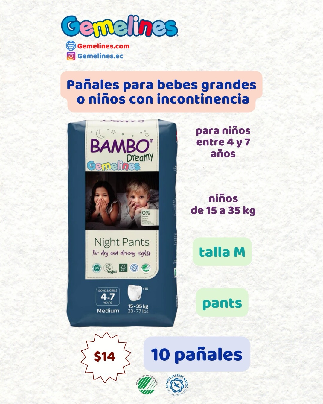 gemelines.ec Facebook ad: Pañales especiales para niños grandes