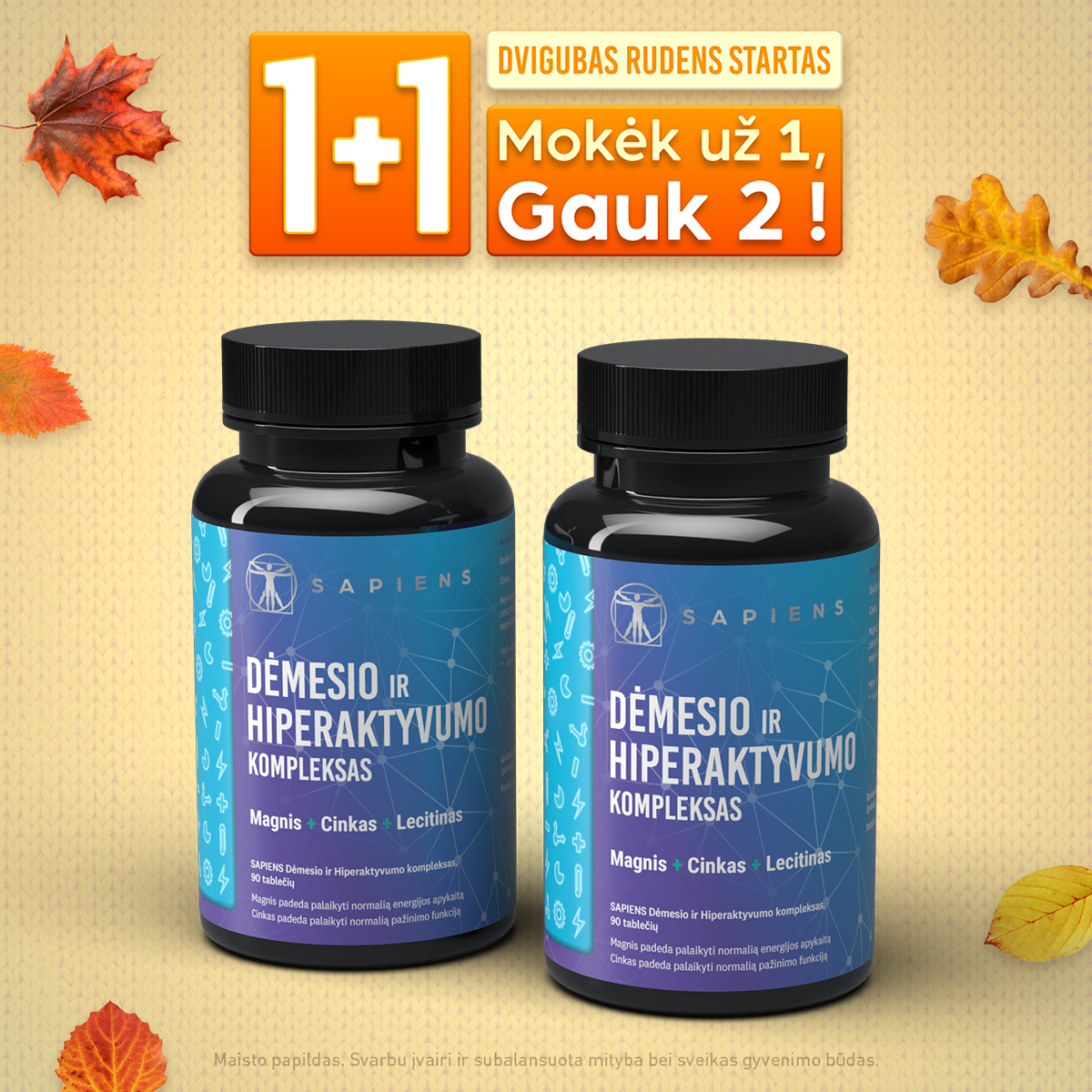 Sapiens Facebook ad: HIPERAKTYVUMO KOMPLEKSAS 1+1