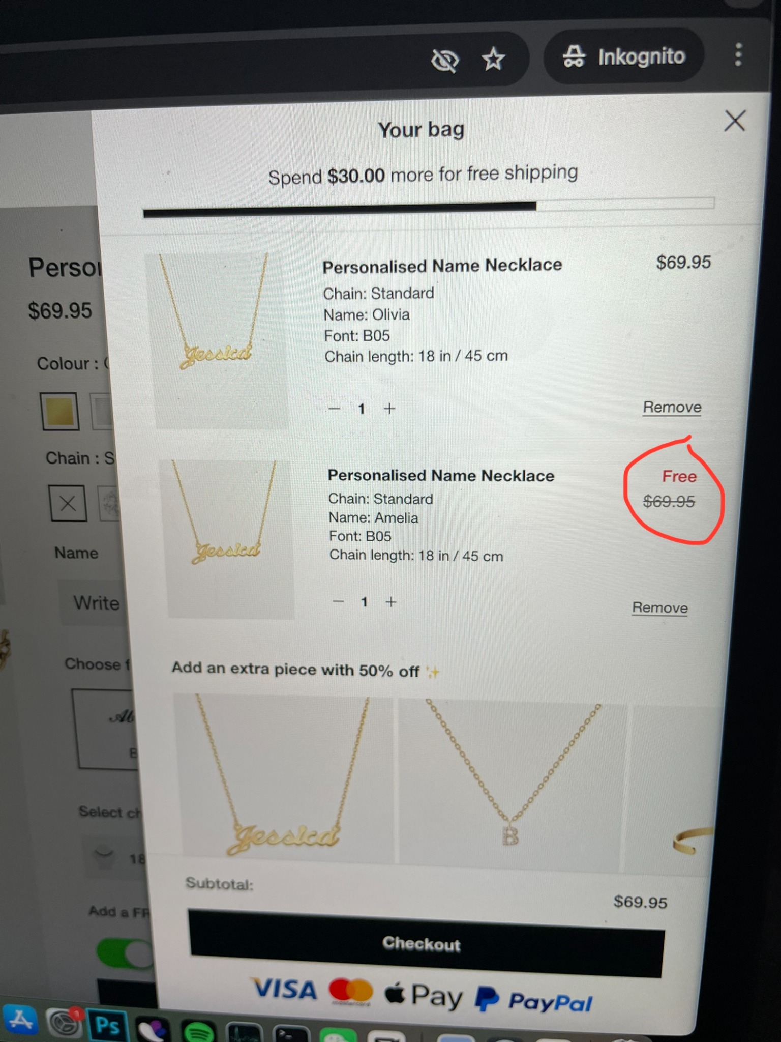 My Name Necklace Facebook ad: GET A FREE NECKLACE