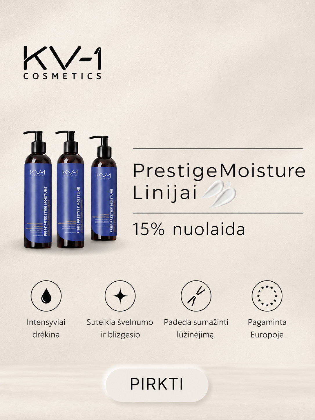 KV-1 cosmetics Facebook ad: Intensyvus drėkinimas plaukams