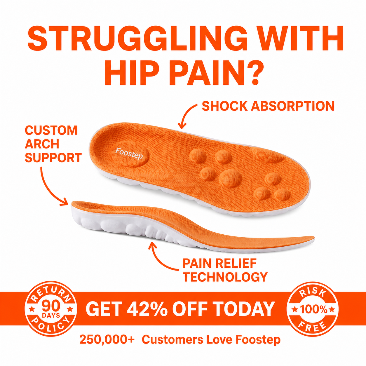 Foostep Facebook ad: Your Hip Pain Starts in Your Feet, Not Your Hips