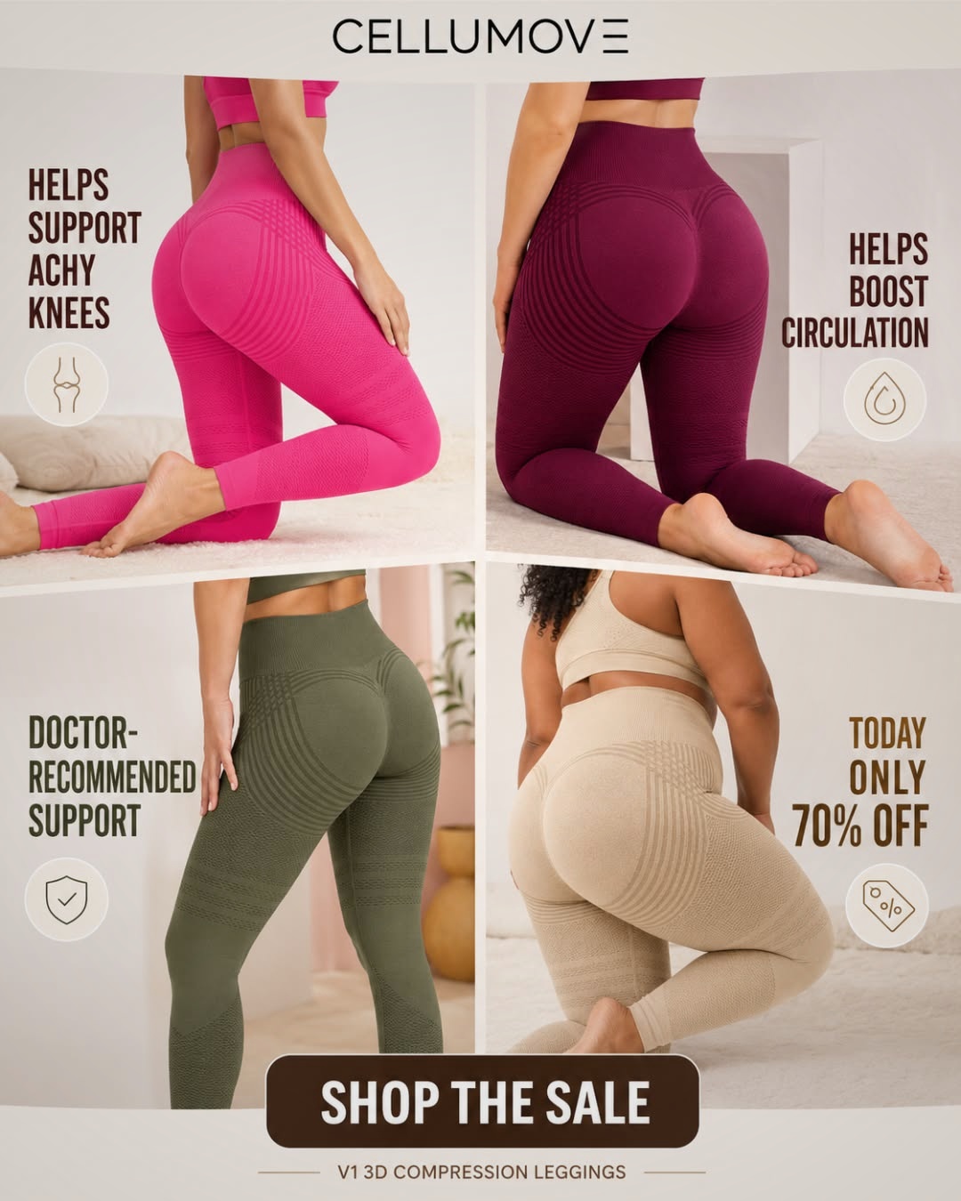 Cellumove Fitwear Facebook ad: Heavy Legs After a Long Day?