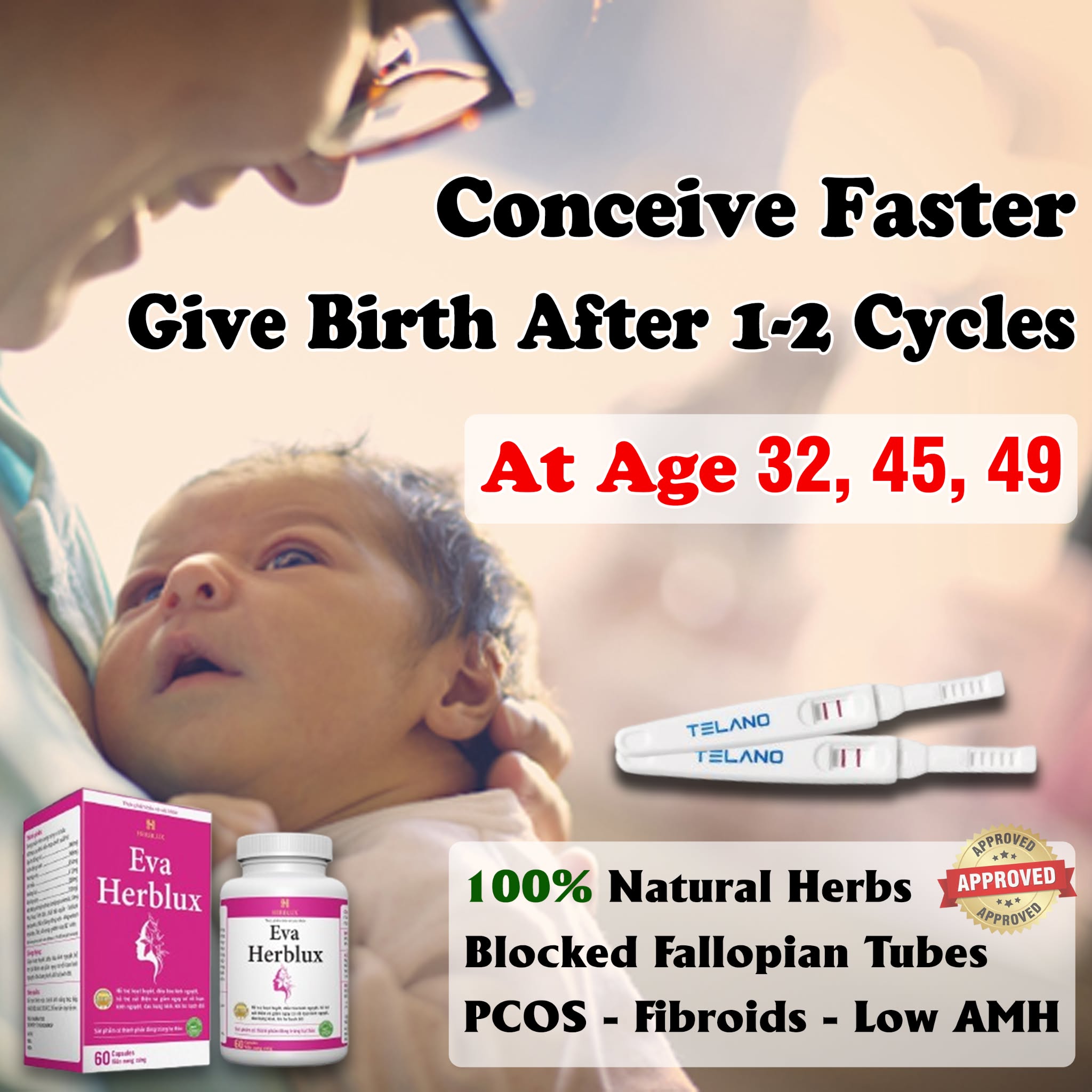 Infertility Treatment Center - Natural Pregnancy 24/7 Facebook ad: Get pregnant with 100% natural solution