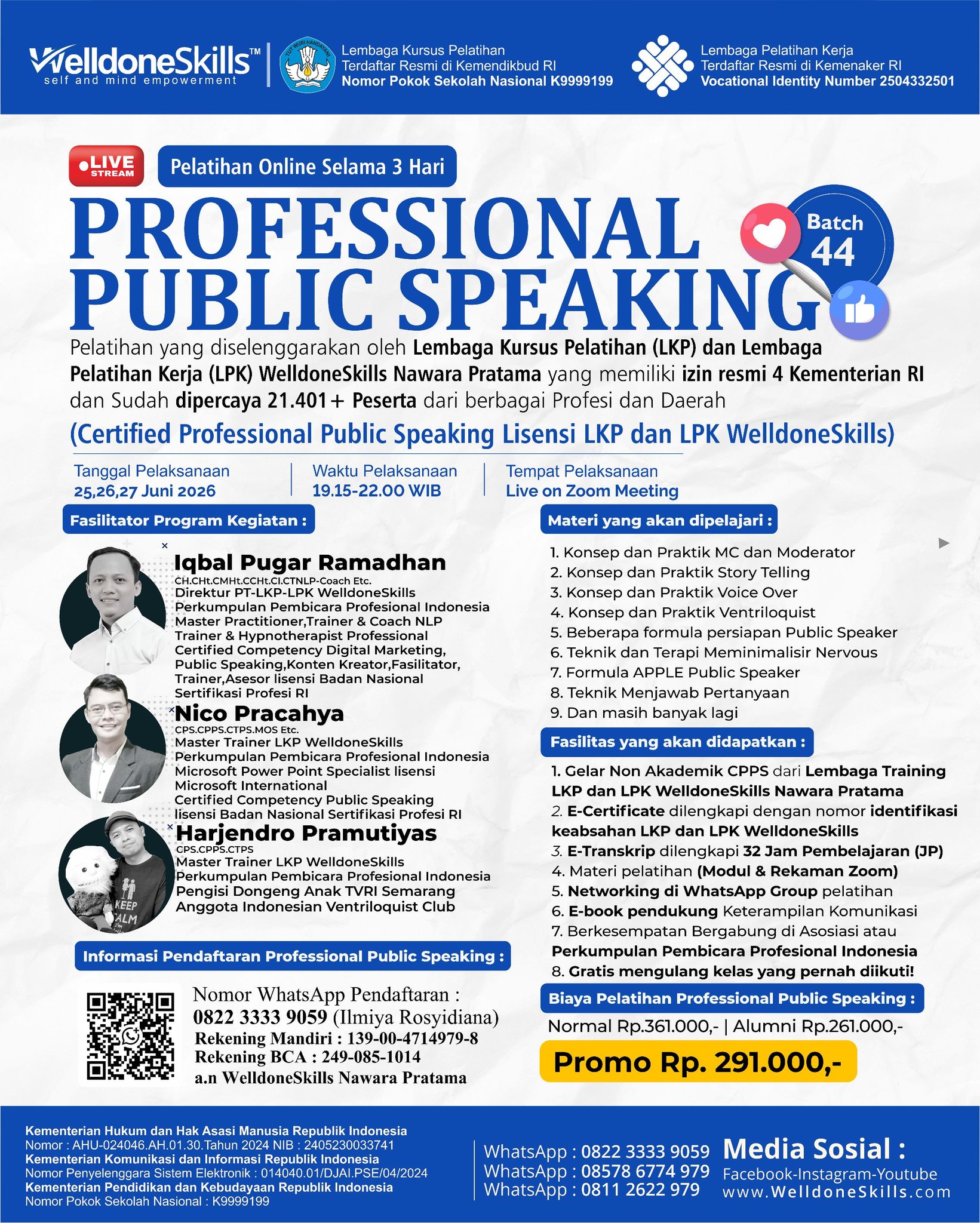 WelldoneSkills Facebook ad: DAFTAR SEKARANG PROMO TERBATAS