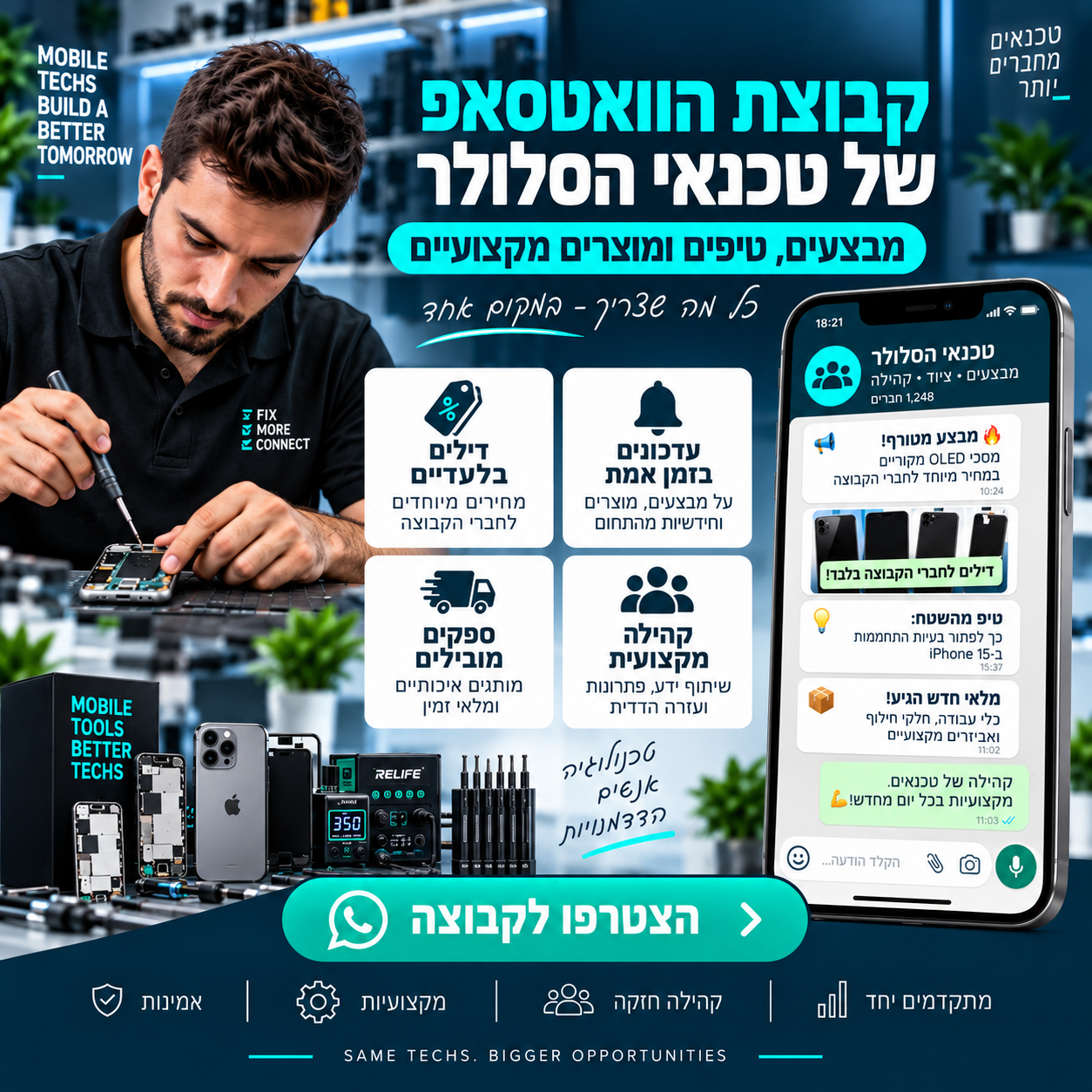 הדיל היומי Facebook ad: קבוצת הוואצפ לטכנאים