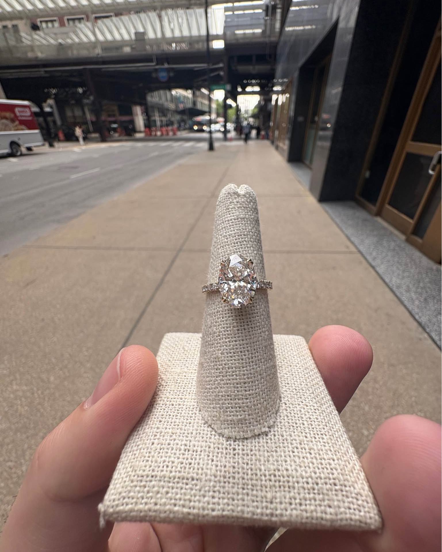 Jacob Louis Facebook ad: Oval Lab Grown Engagement Ring W/ Hidden Halo - 5.10CTW…