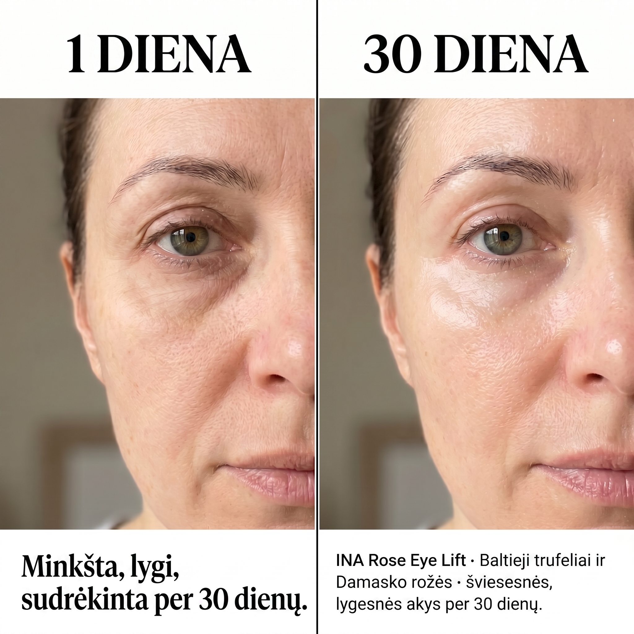 InaEssentials.lt - Šeimos Organinė Kosmetika Facebook ad: Ka 30 dienu padare jos pavargusioms akims