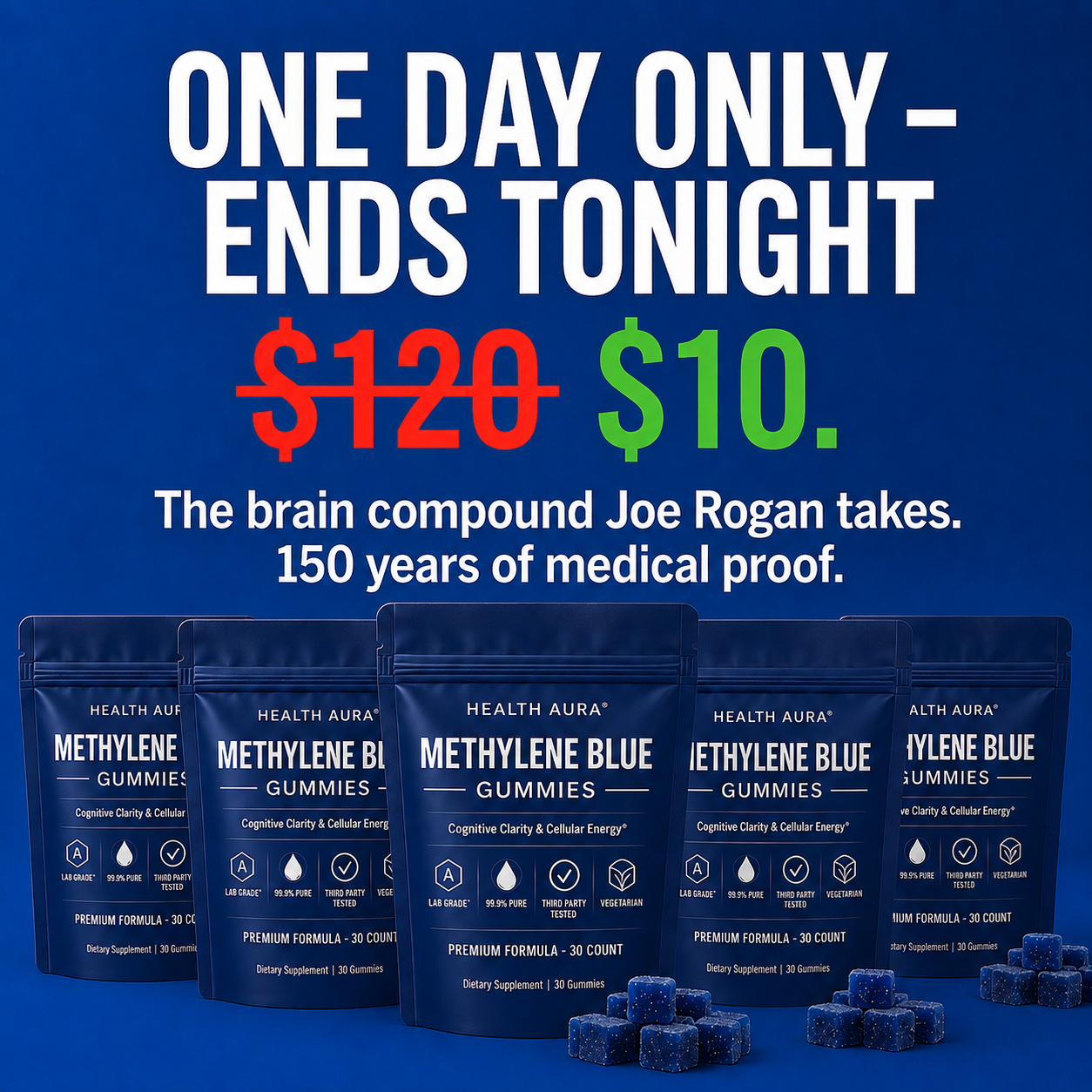 The Pain-Free Aging Report Facebook ad: I tell my patients to try methylene blue gummies every…