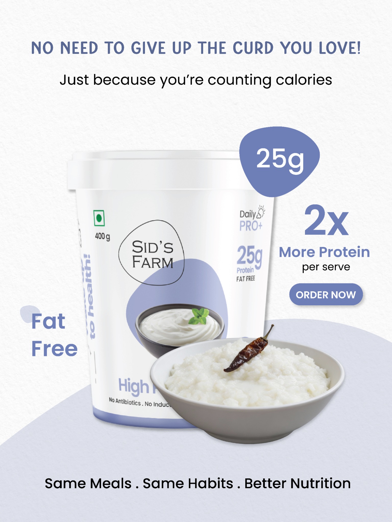 Sid's Farm Facebook ad: 25g Protein in Every Cup. Power Up Your Day.