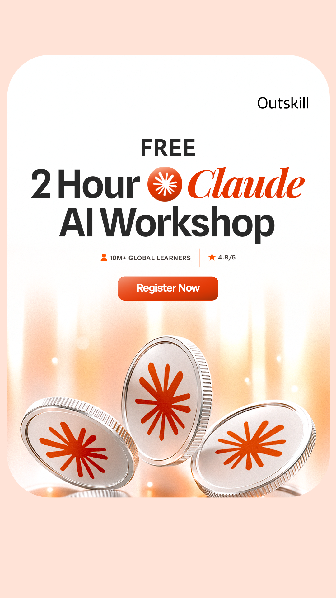 Outskill Facebook ad: Master Claude for Free, 4.8 Rated