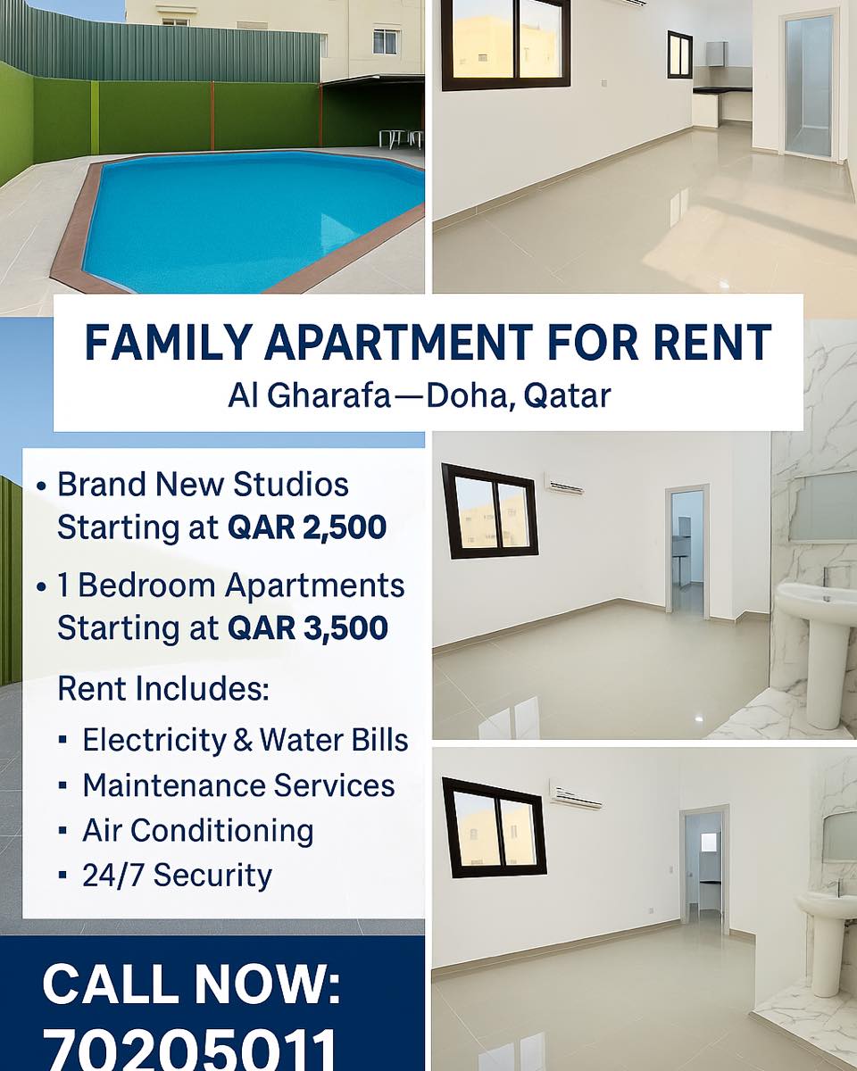 Ashaar Real Estate Facebook ad: Family Apartments for Rent, Al Gharafa, Doha