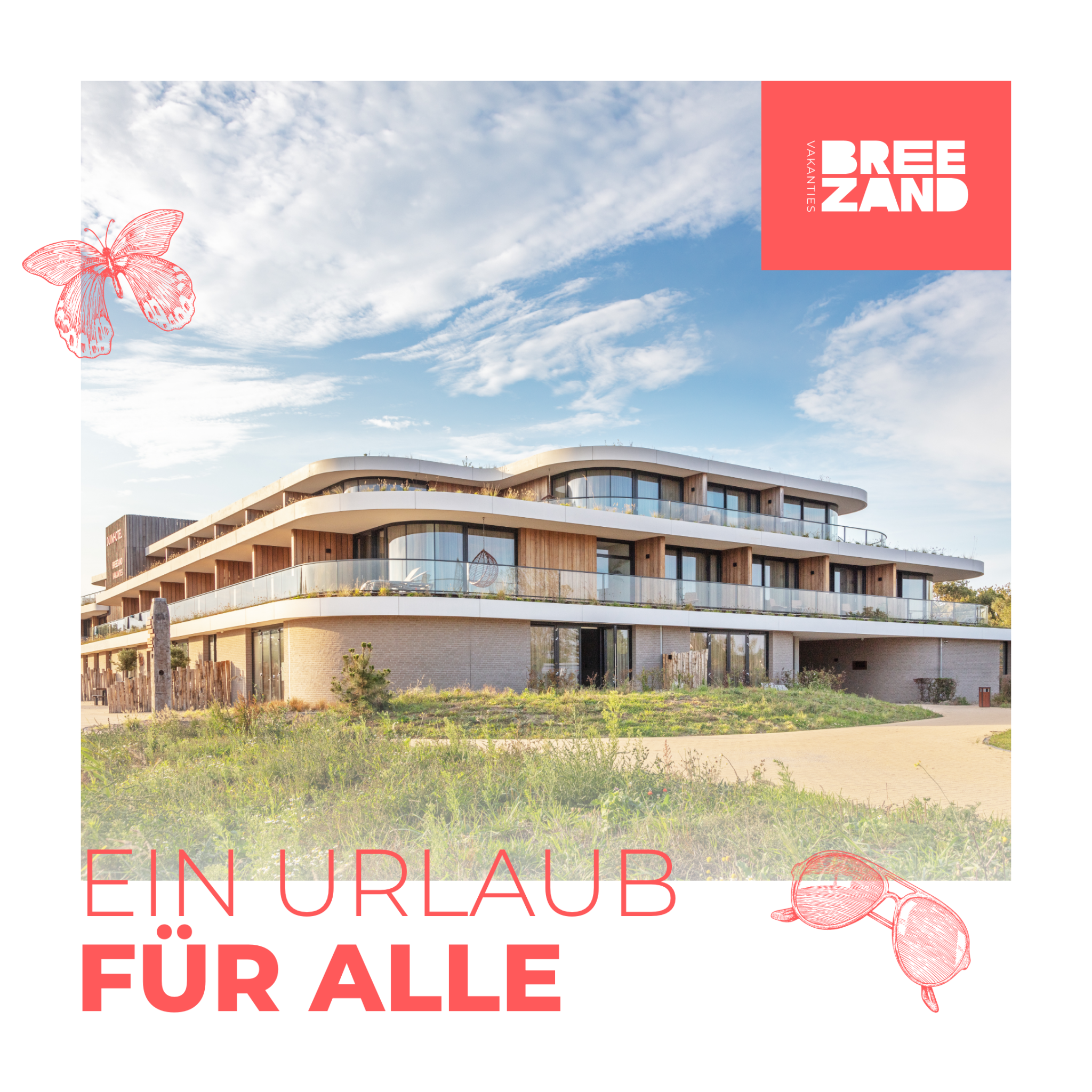 Breezand Vakanties Facebook ad: Erleben Sie die Schönheit der Zeelandischen Landschaft.