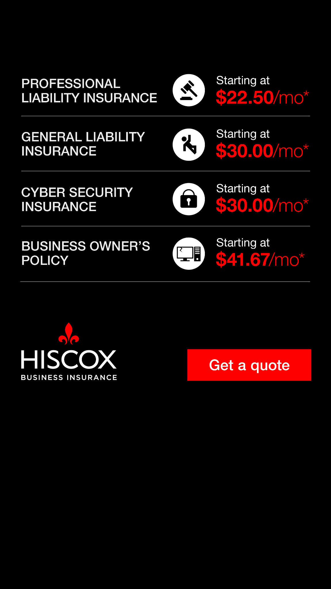 Hiscox Insurance Facebook ad