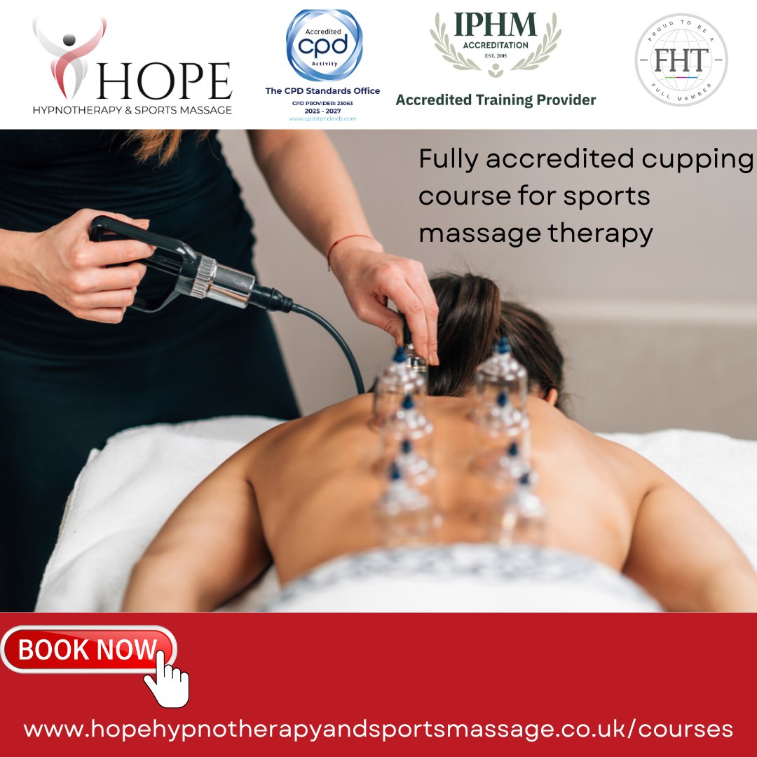 Hope Hypnotherapy and Sports Massage Facebook ad: CPD in Dry Cuppjng for sports massage