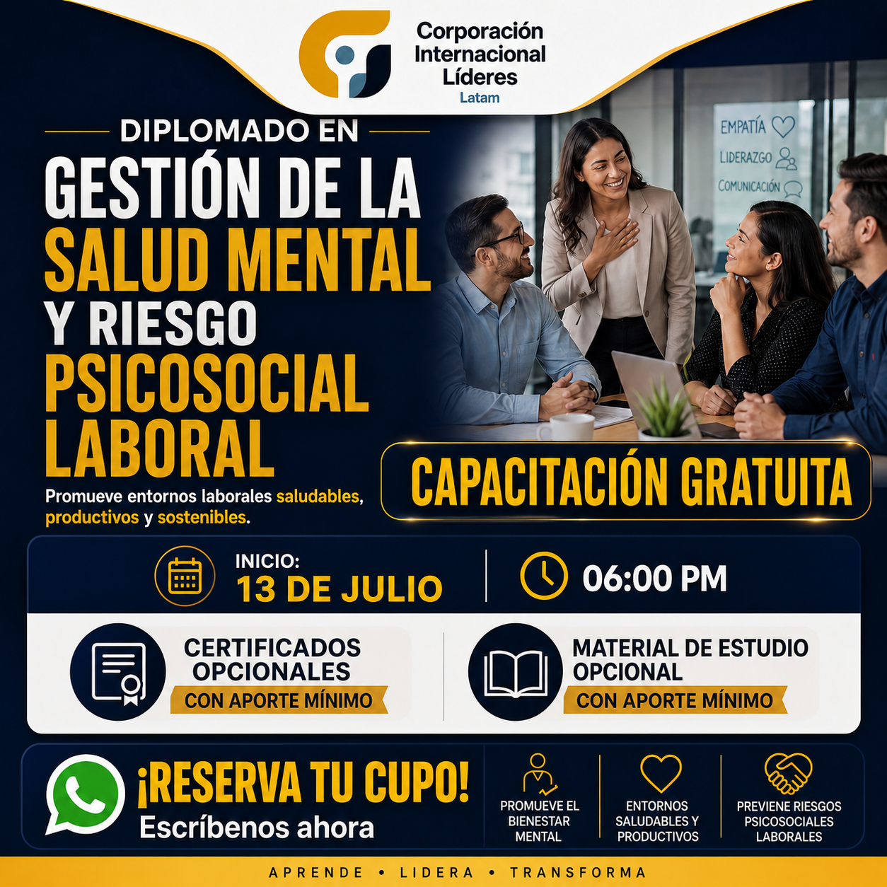 Corporación Internacional Líderes Latinoamérica ONG Facebook ad: DIPLOMADO EN GESTION DE LA SALUD MENTAL Y RIESGO…