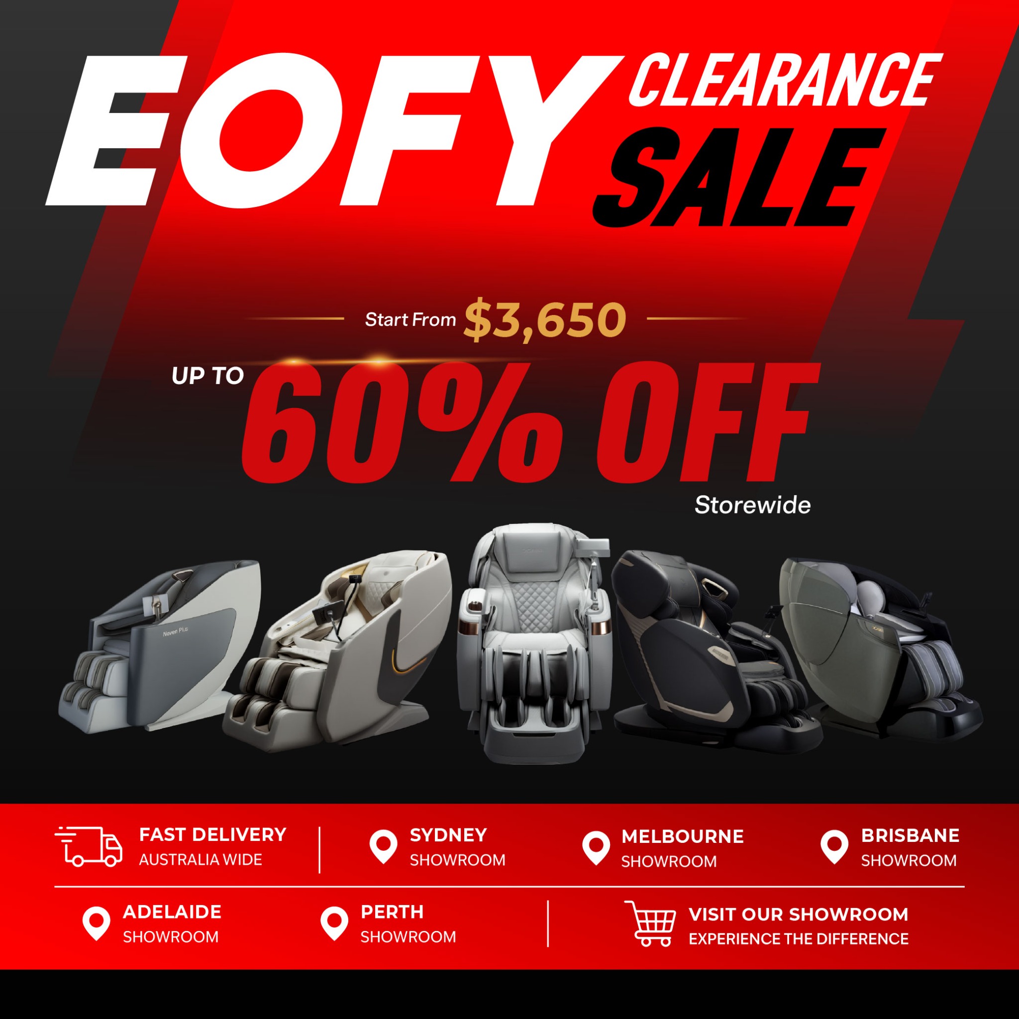 Irelax Australia Facebook ad: 2026 EOFY Clearance Sale. Save Up to 60% Storewide Massage…
