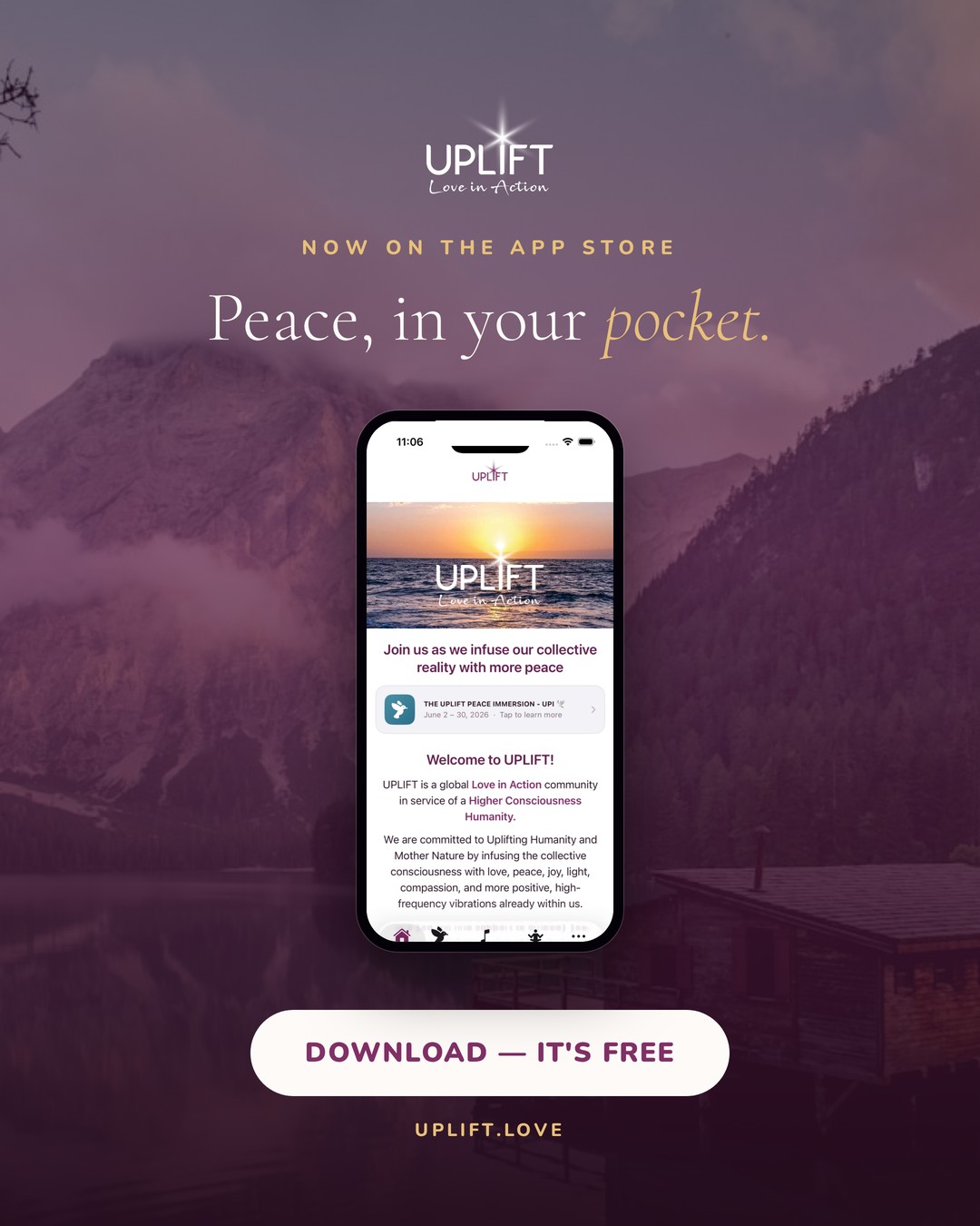 UPLIFT Facebook ad: Peace, in your pocket.