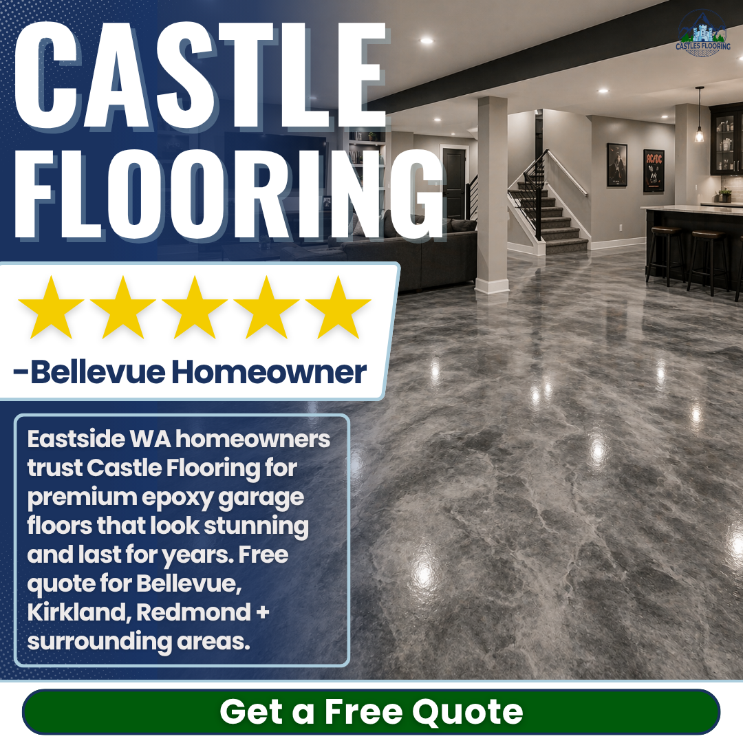 Castles Flooring Facebook ad: Professional Epoxy Garage Floors for Eastside WA Homes…