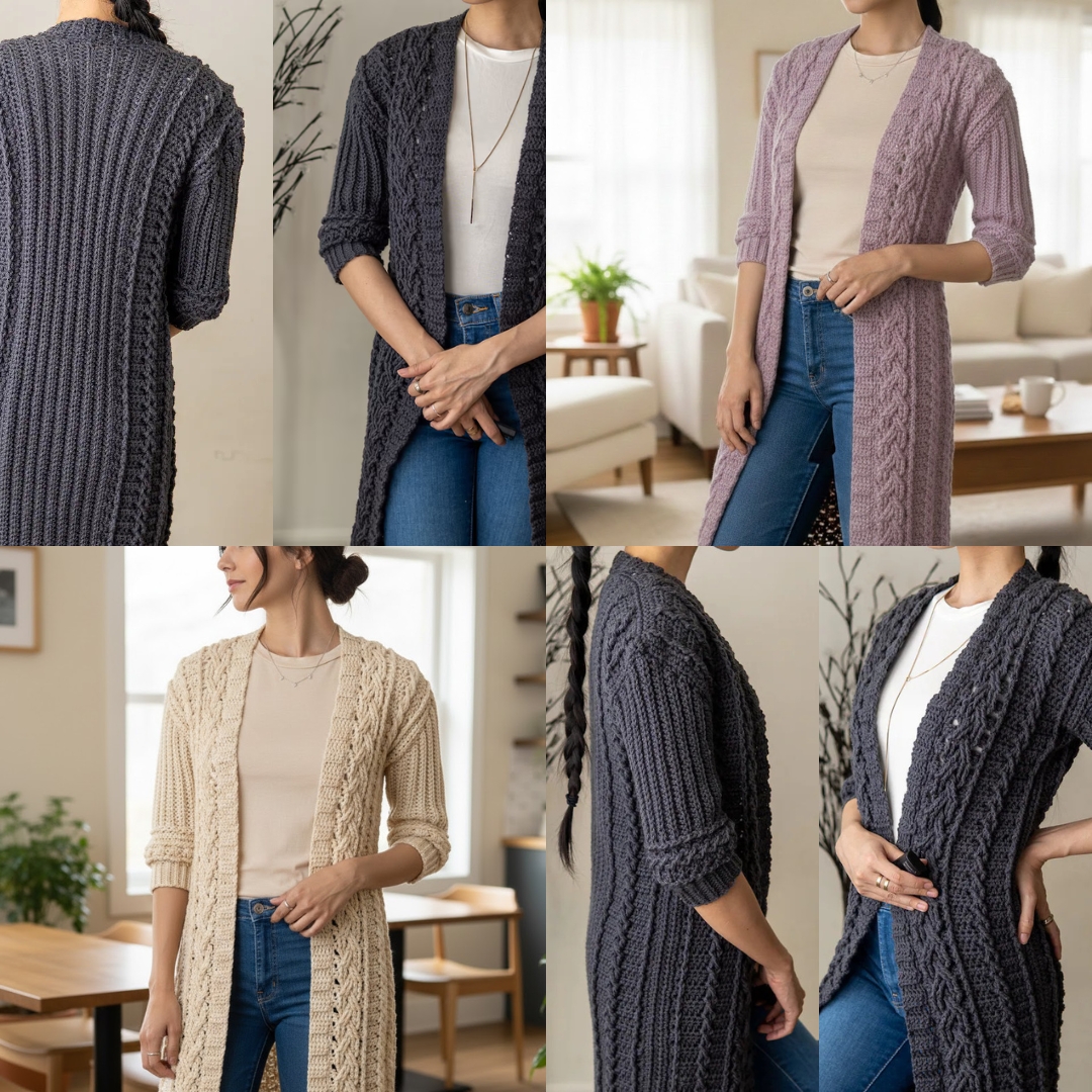 Crochet Facebook ad: Column Grace Outerwear Crochet Pattern
