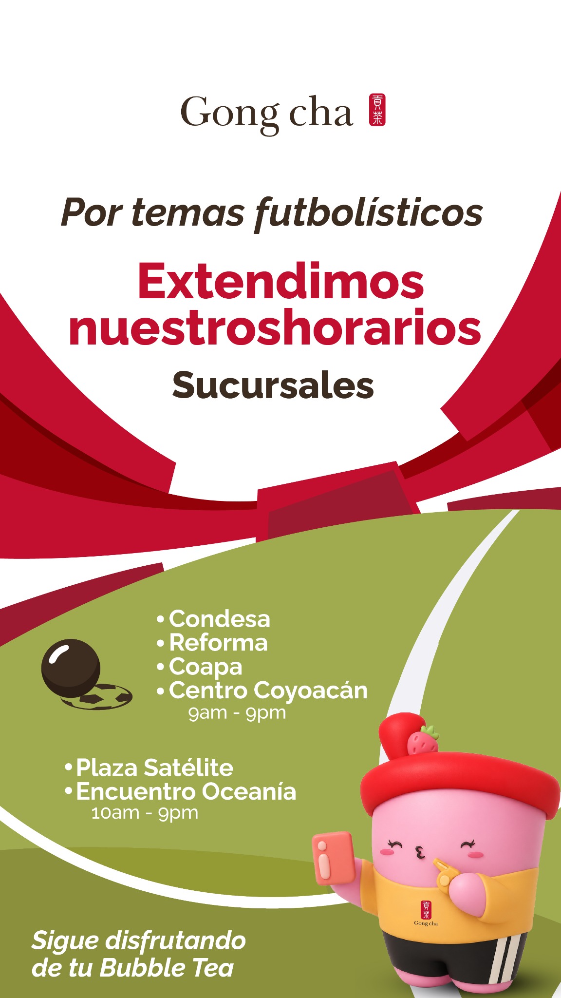 Gong Cha México Facebook ad: ¡EL MUNDIAL SE VIVE DESDE TEMPRANO EN GONG…