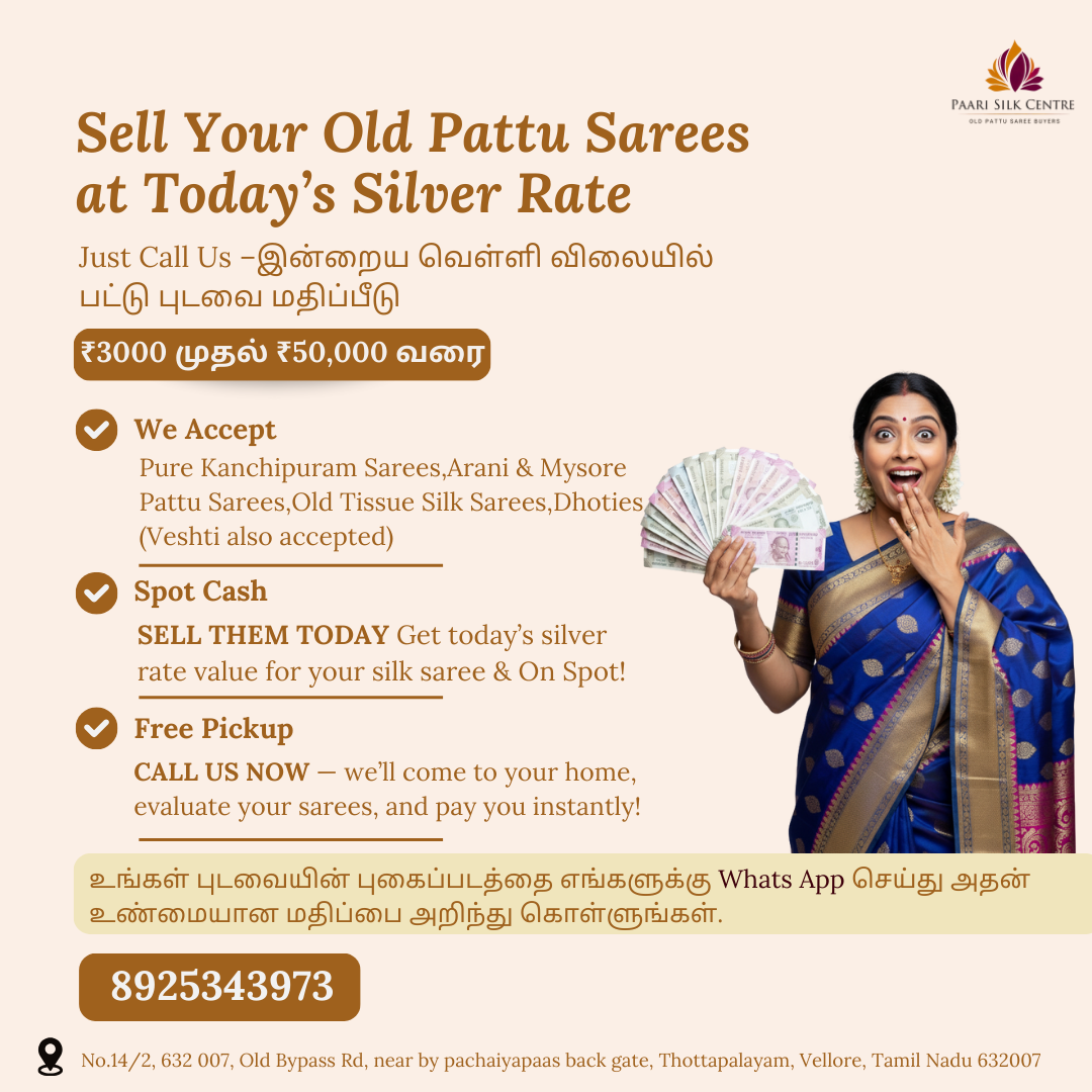 Paari Silk Center Facebook ad: Sell your Silk Saree at Today's Silver rate