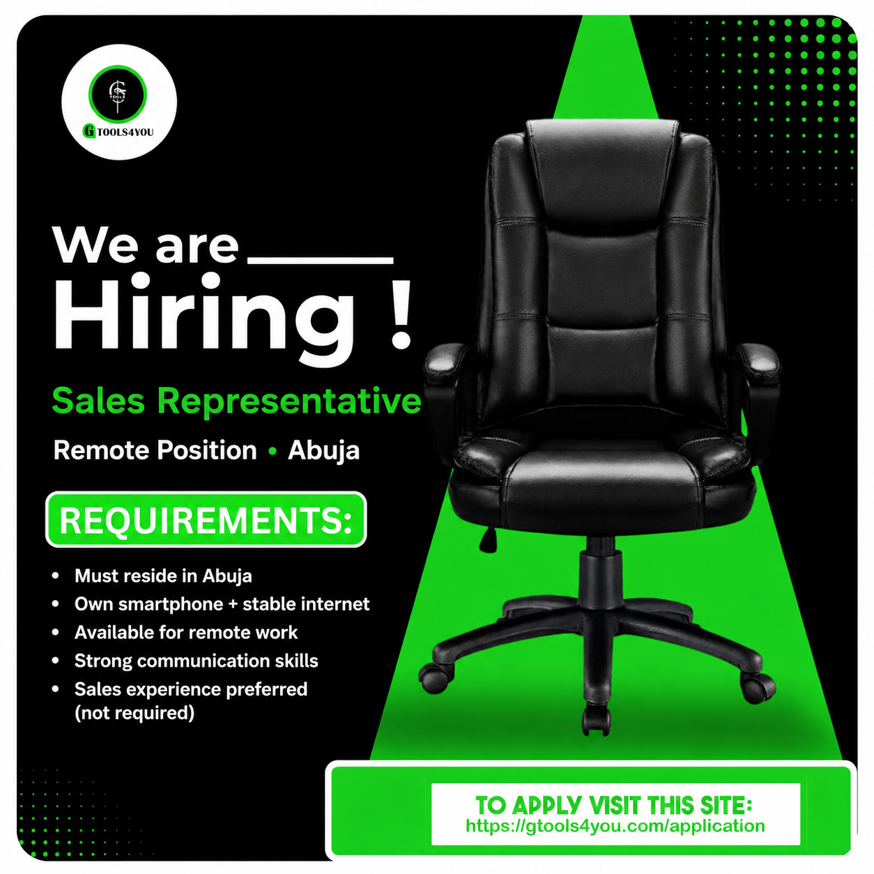 Gtools4you.com Facebook ad: Sales Jobs in Abuja - Now Hiring
