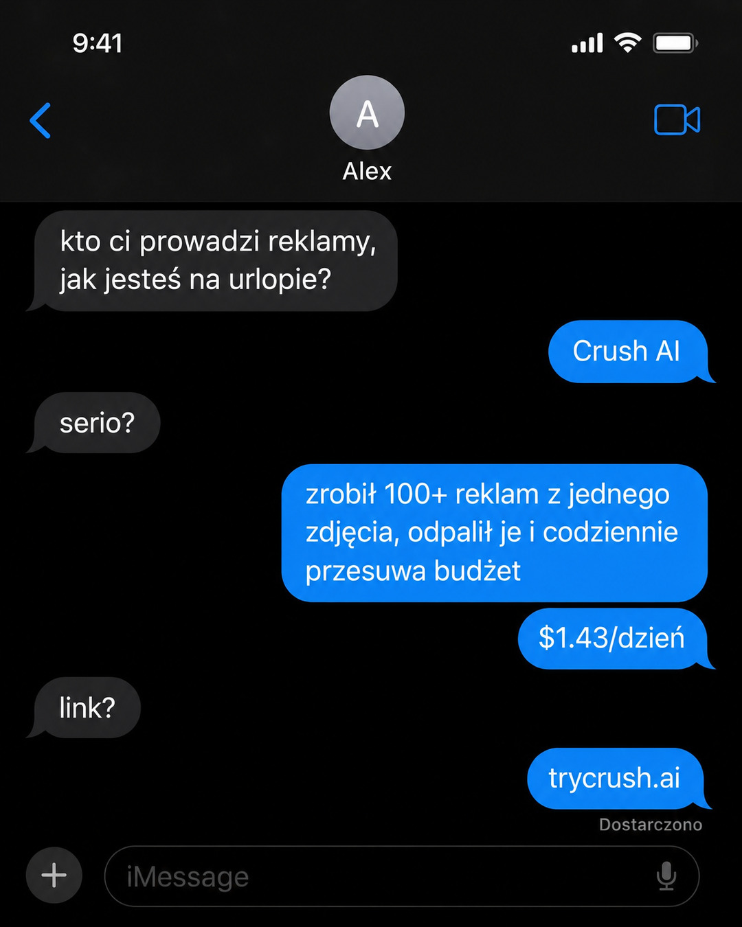 trycrush.ai Facebook ad: Kto prowadzi Twoje reklamy na urlopie?