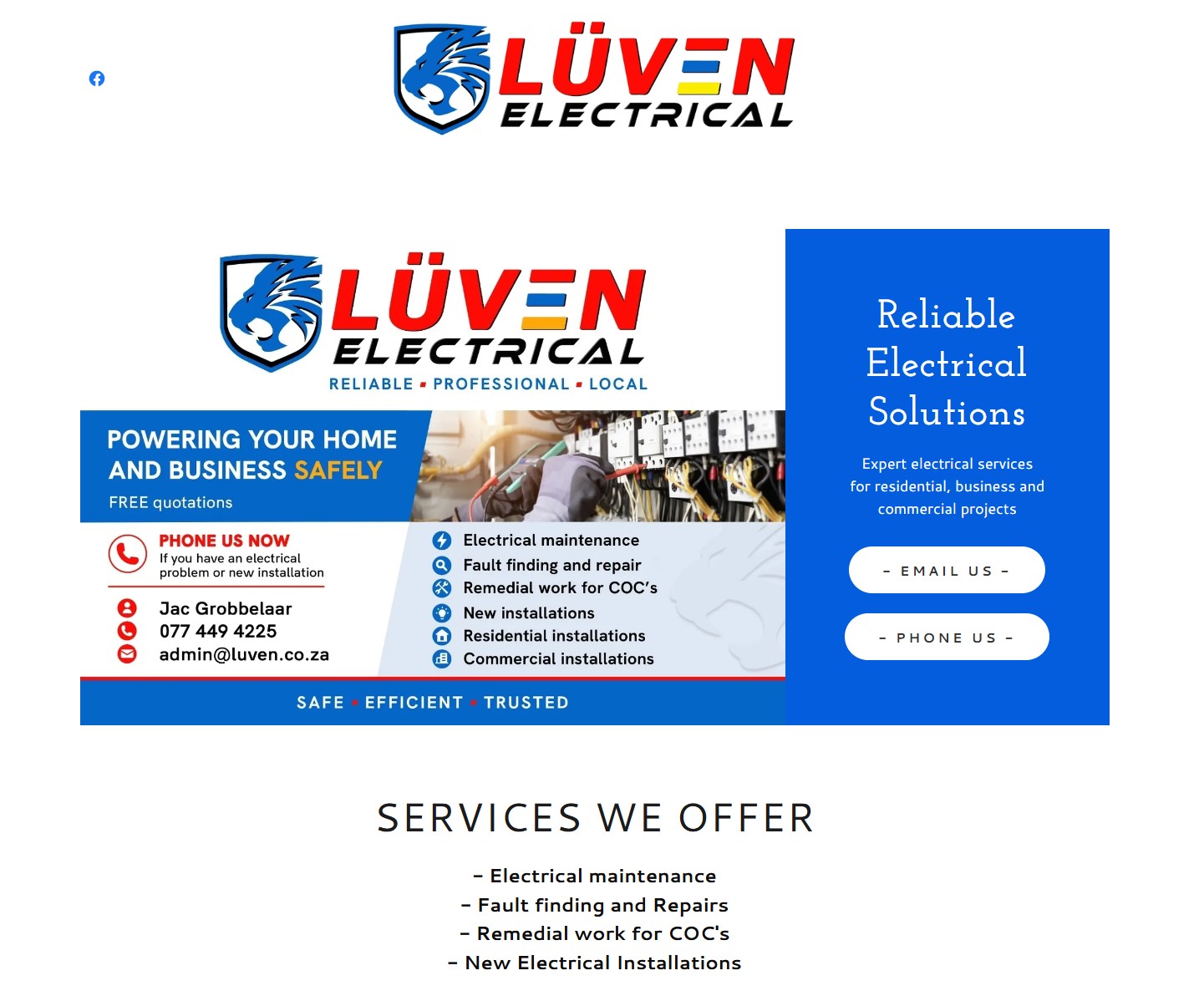 Lüven Electrical Facebook ad: LUVEN ELECTRICAL WEBSITE