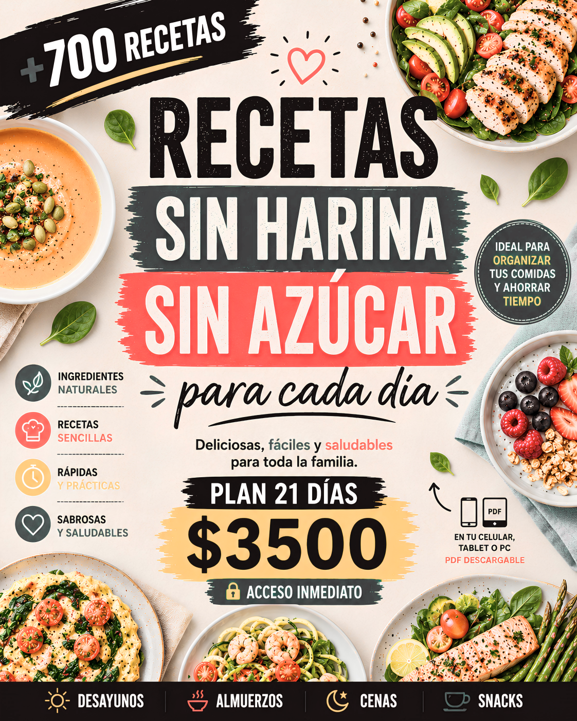 Plan Recetas Saludables Facebook ad: Acceso digital inmediato +700 Recetas