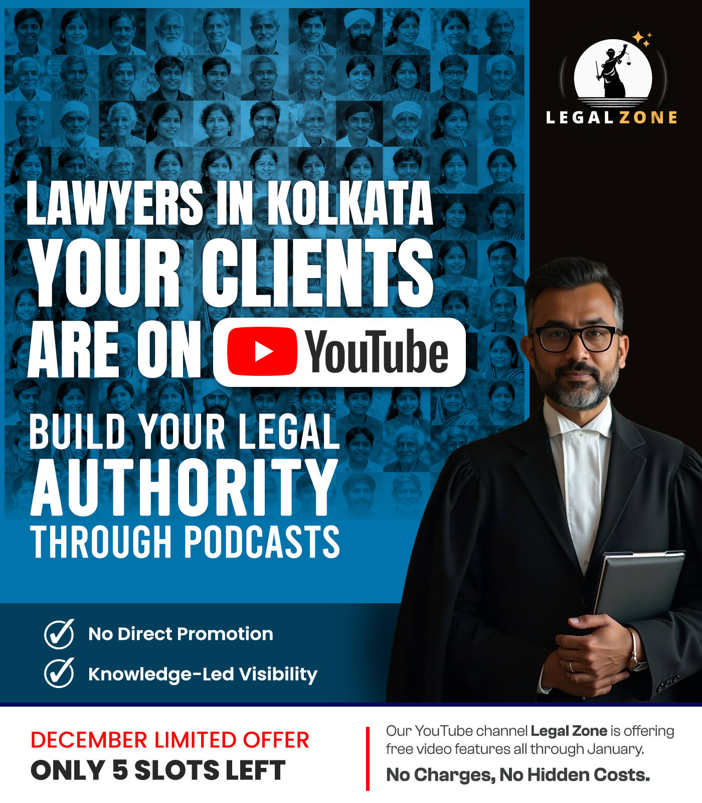 Plan D Media Facebook ad: Get Featured on YouTube for FREE (Lawyers Only)