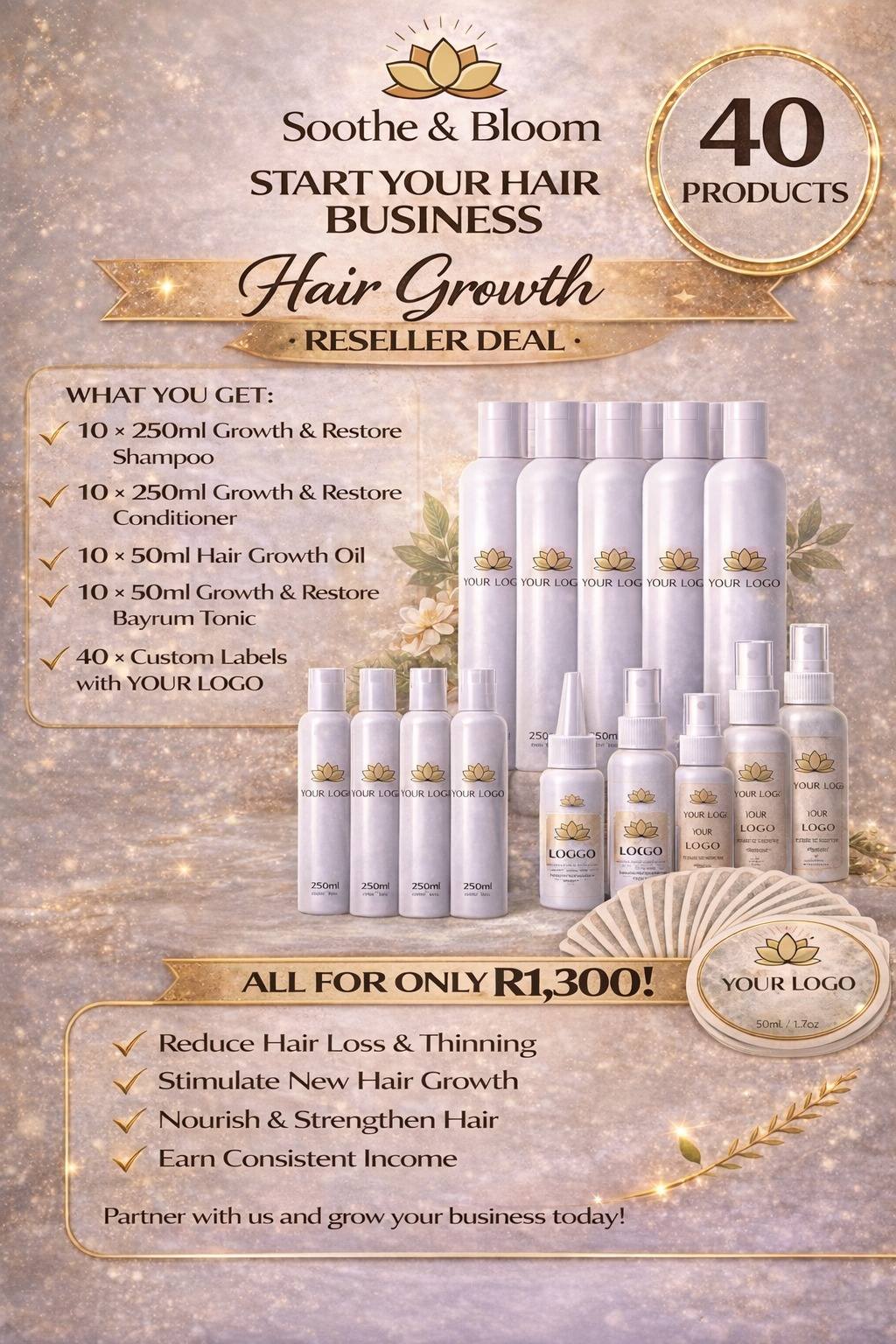 Soothe & Bloom Facebook ad: Start Your Hair Brand Today