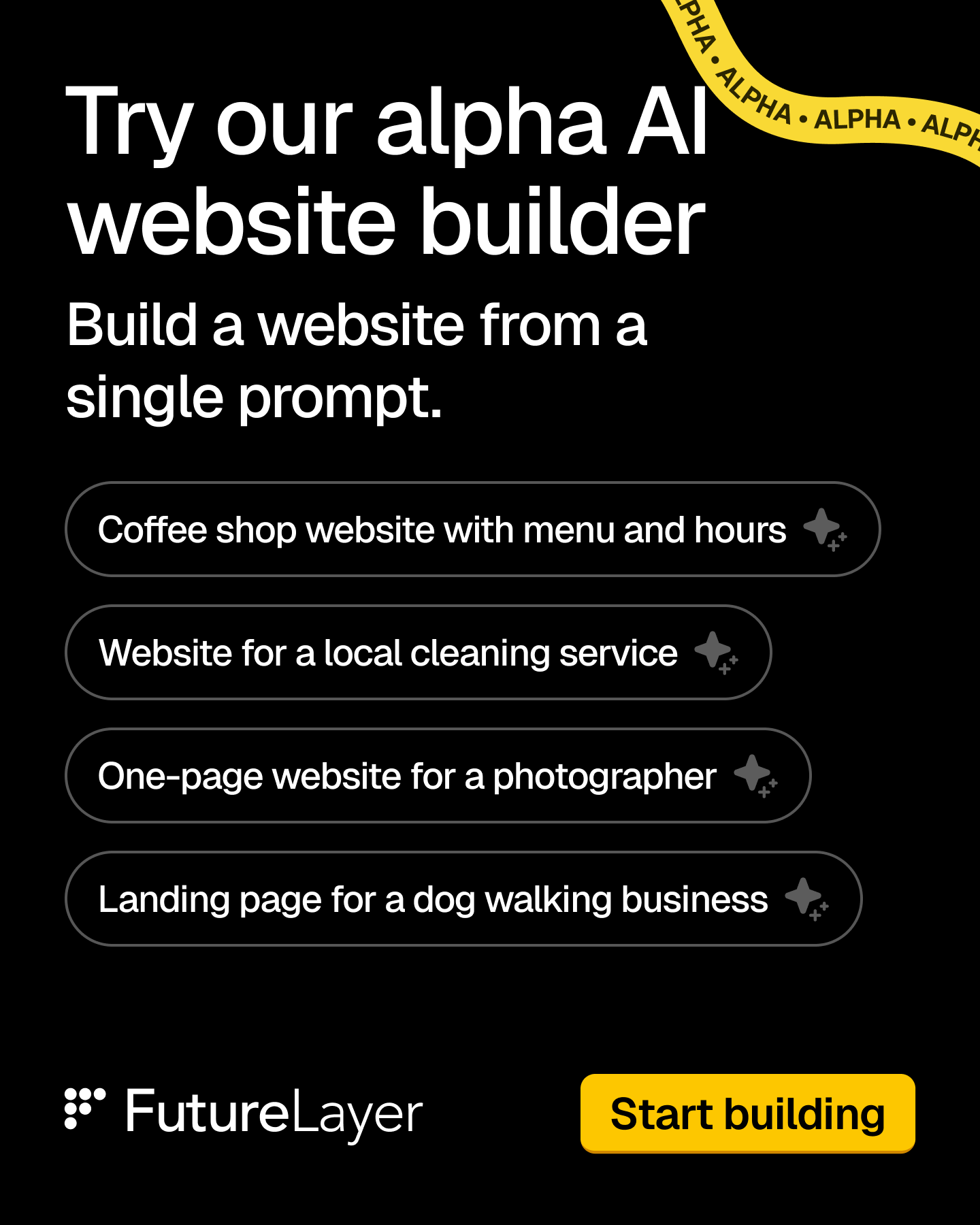 FutureLayer Facebook ad: AI Website Builder (Alpha Access)