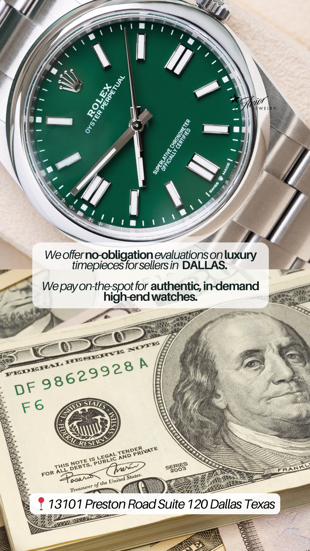 Avior Jewelry Dallas Facebook ad from May 23, 2025