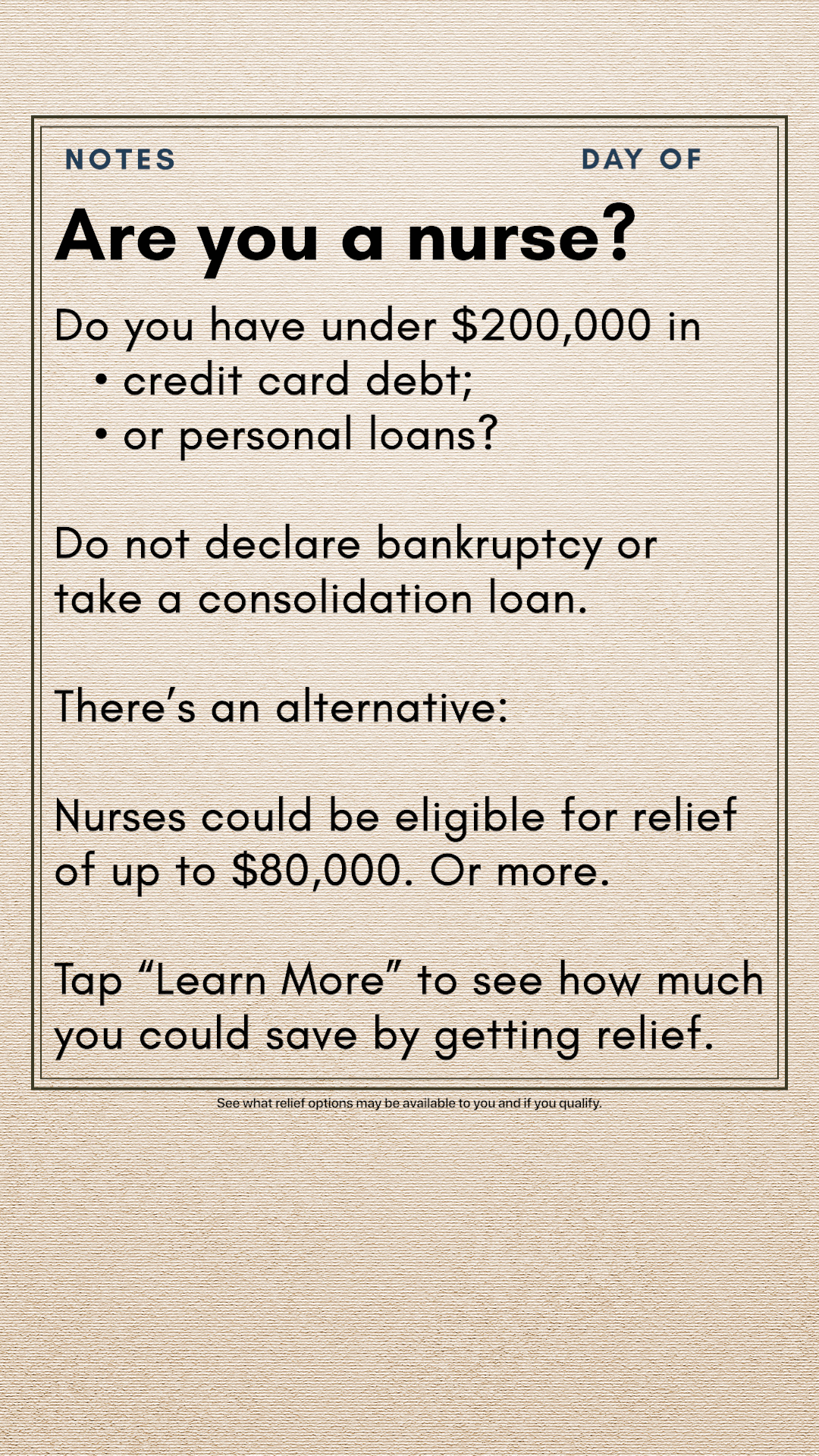 Financially Free Nurse Facebook ad