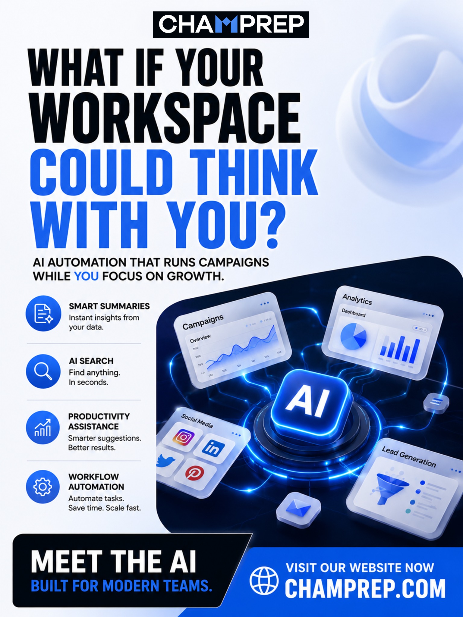ChamPrep Facebook ad: AI Workspace Built For Modern Teams